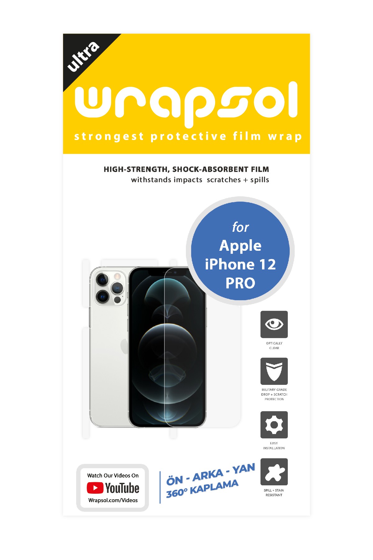 iPhone 12 Pro - Fullbody Koruyucu Parlak Şeffaf Poliüretan Film (150 micron)