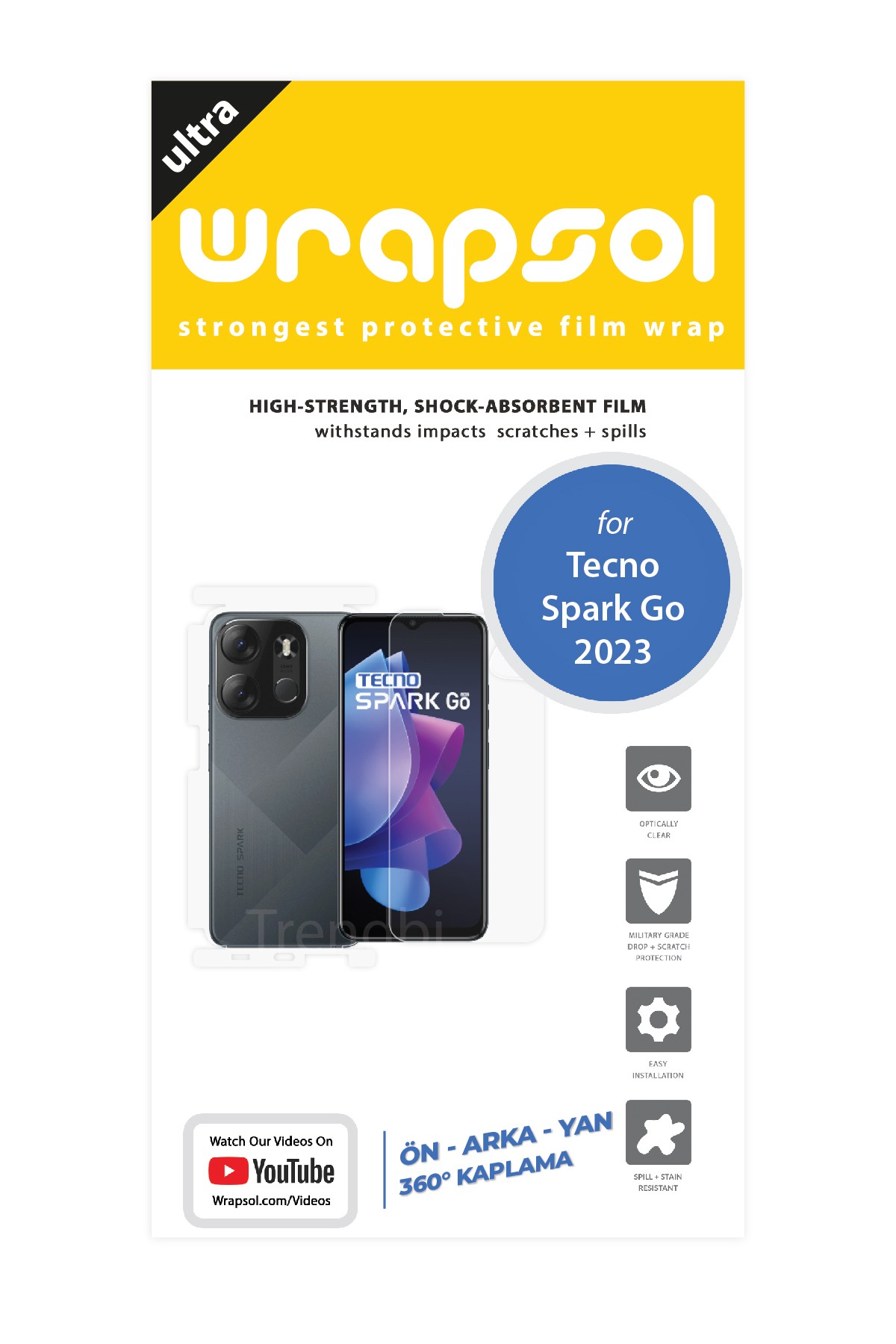 Tecno Spark Go 2023 - Fullbody Koruyucu Parlak Şeffaf Poliüretan Film (150 micron)