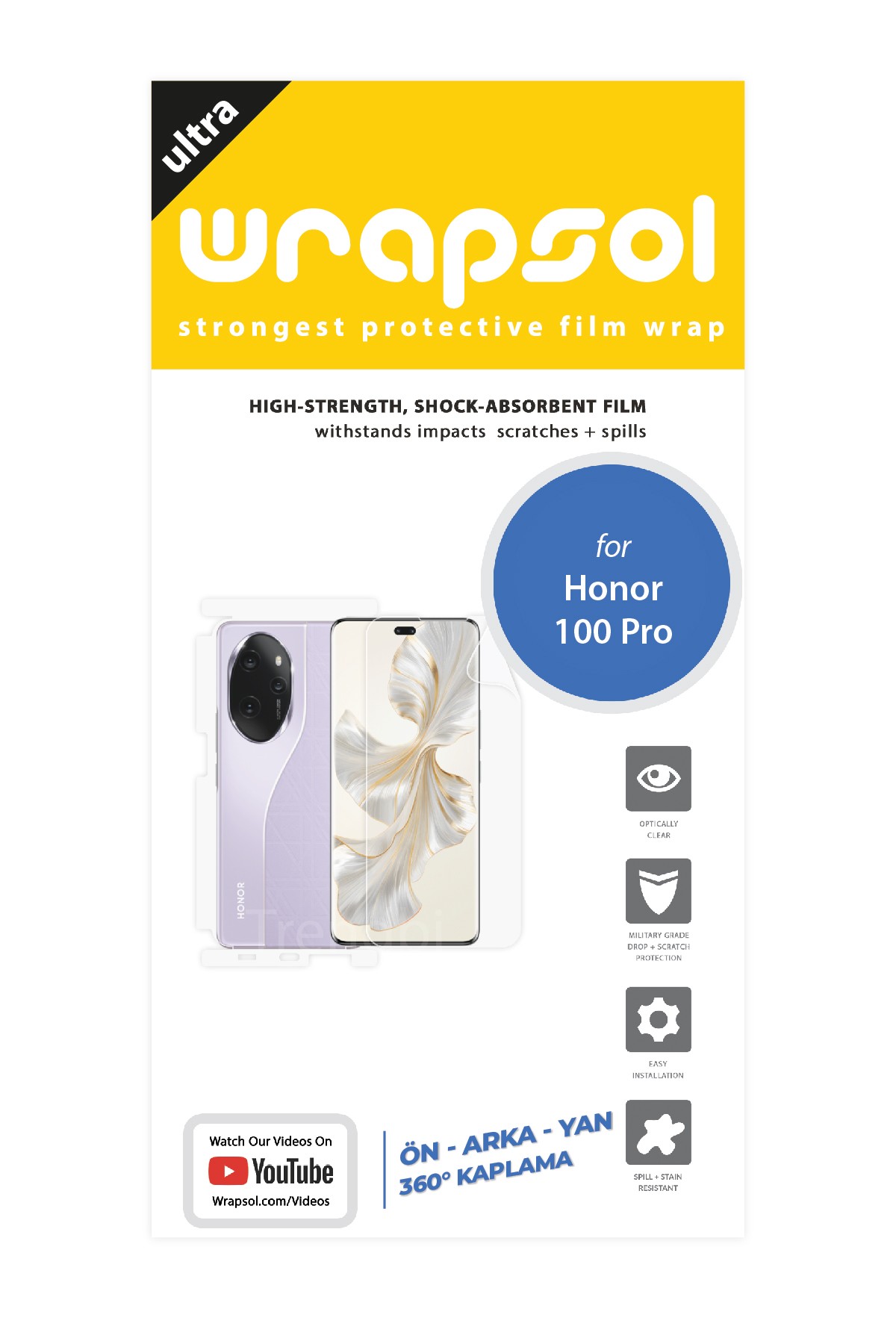 Honor 100 Pro - Fullbody Koruyucu Parlak Şeffaf Poliüretan Film (150 micron)