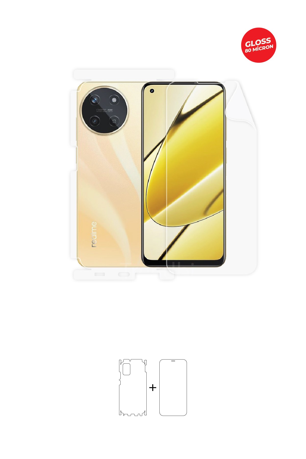 Realme 11 4G - Fullbody Koruyucu Parlak Şeffaf TPU Film (80 micron)