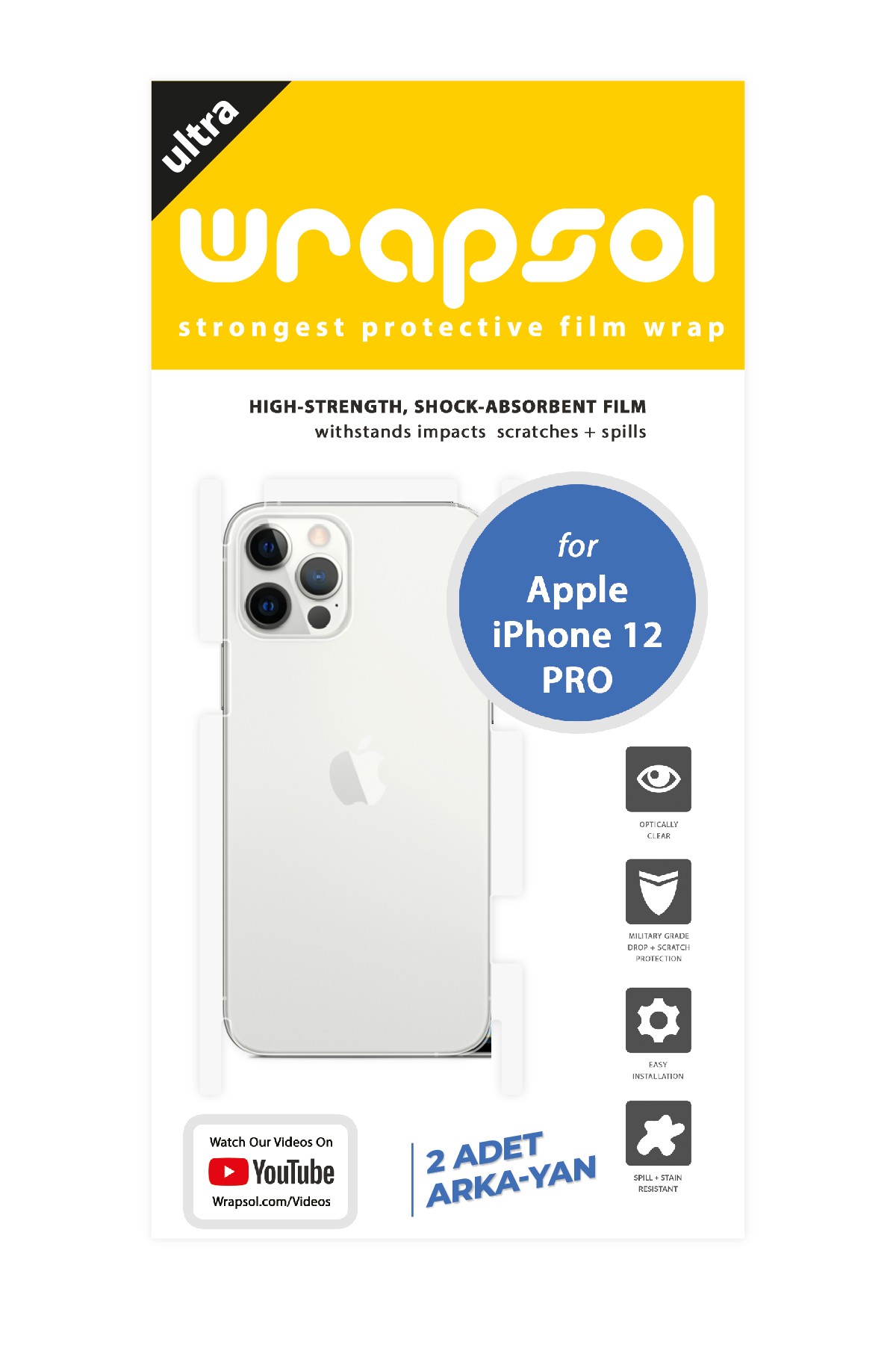 iPhone 12 Pro - Arka/Yan Koruyucu Parlak Şeffaf Poliüretan Film (150 micron)