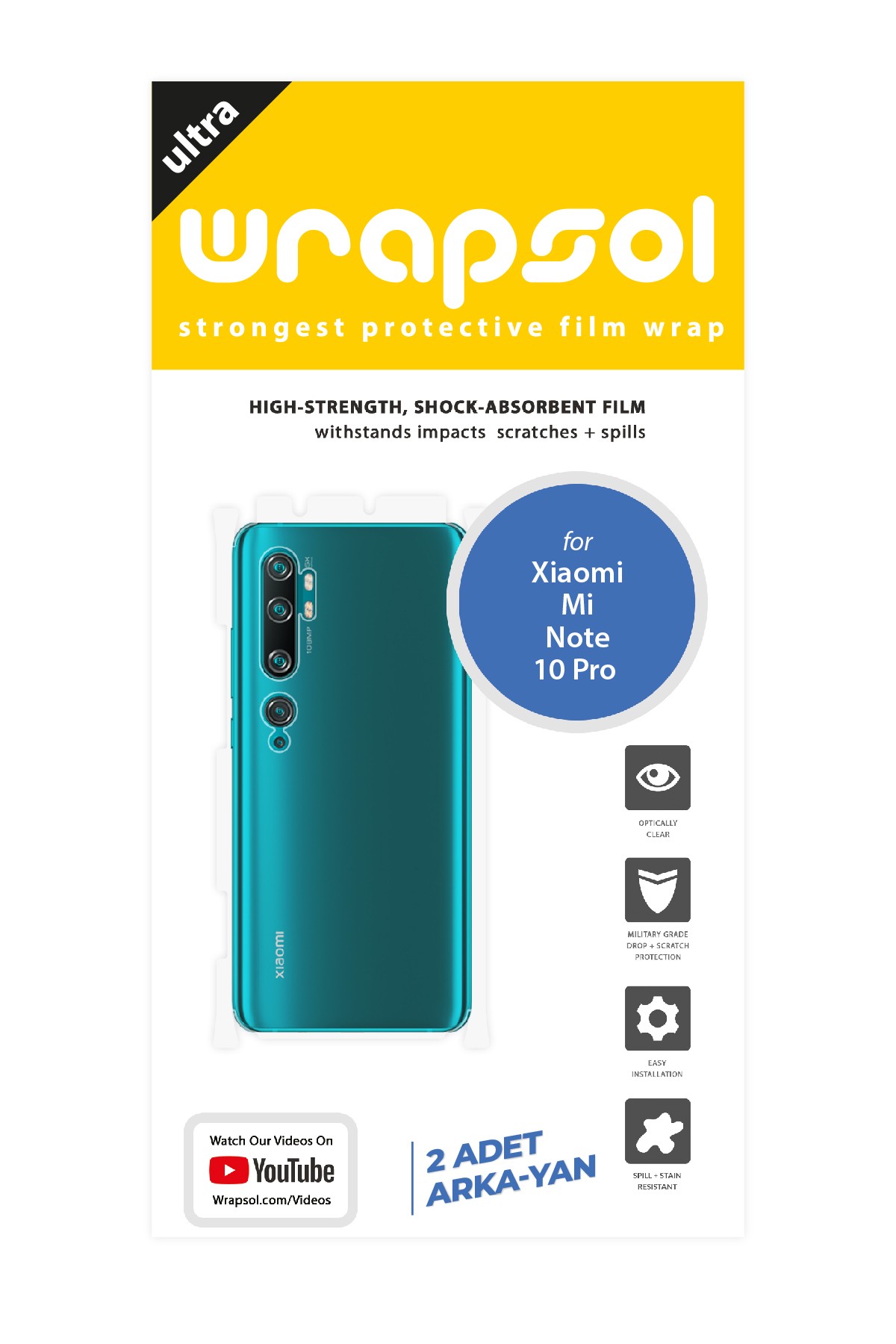 Xiaomi Mi Note 10 Pro - Arka/Yan Koruyucu Parlak Şeffaf Poliüretan Film (150 micron)