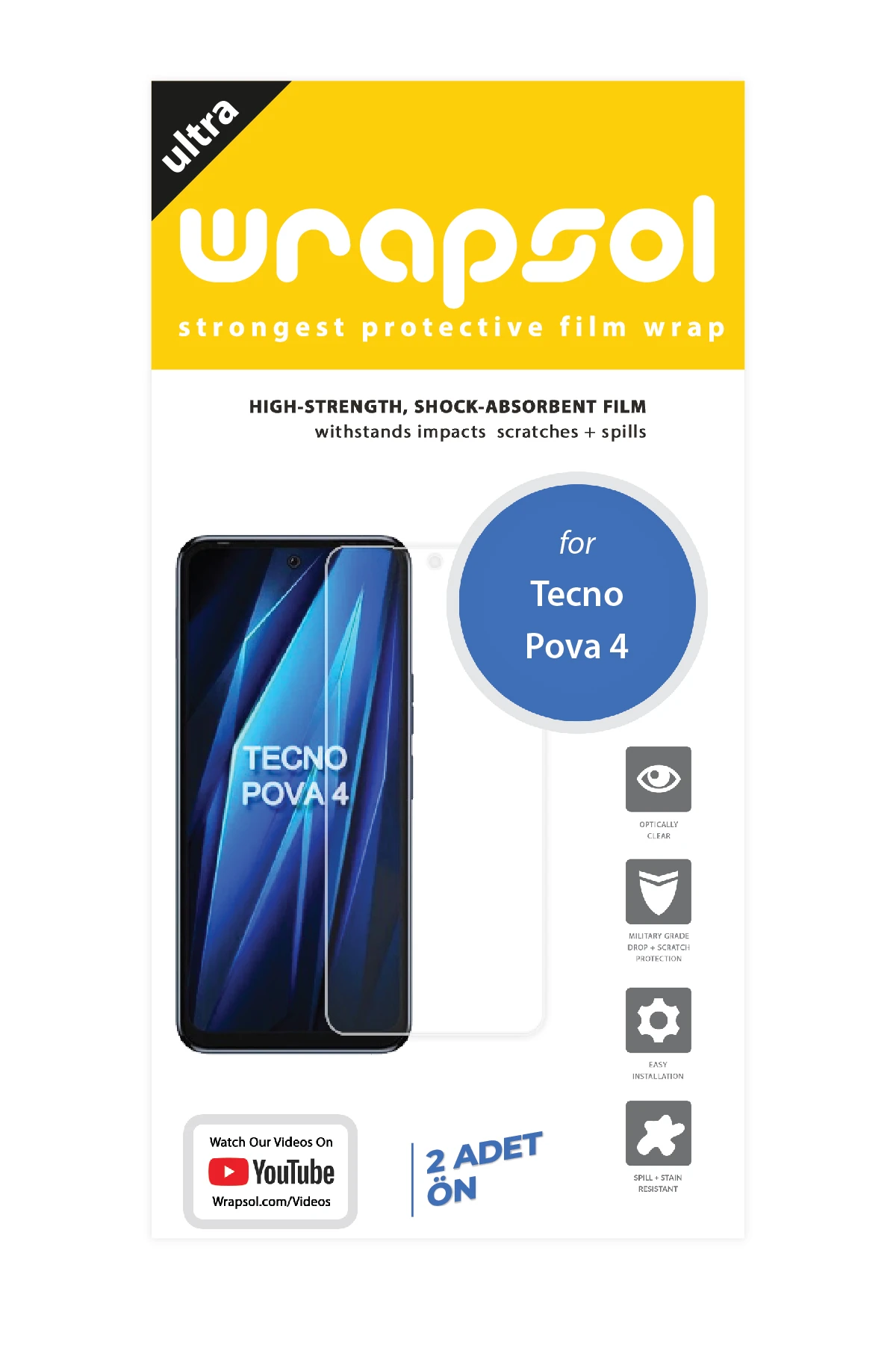 Tecno Pova 4 - Ekran Koruyucu Parlak Şeffaf Poliüretan Film (150 mikron)