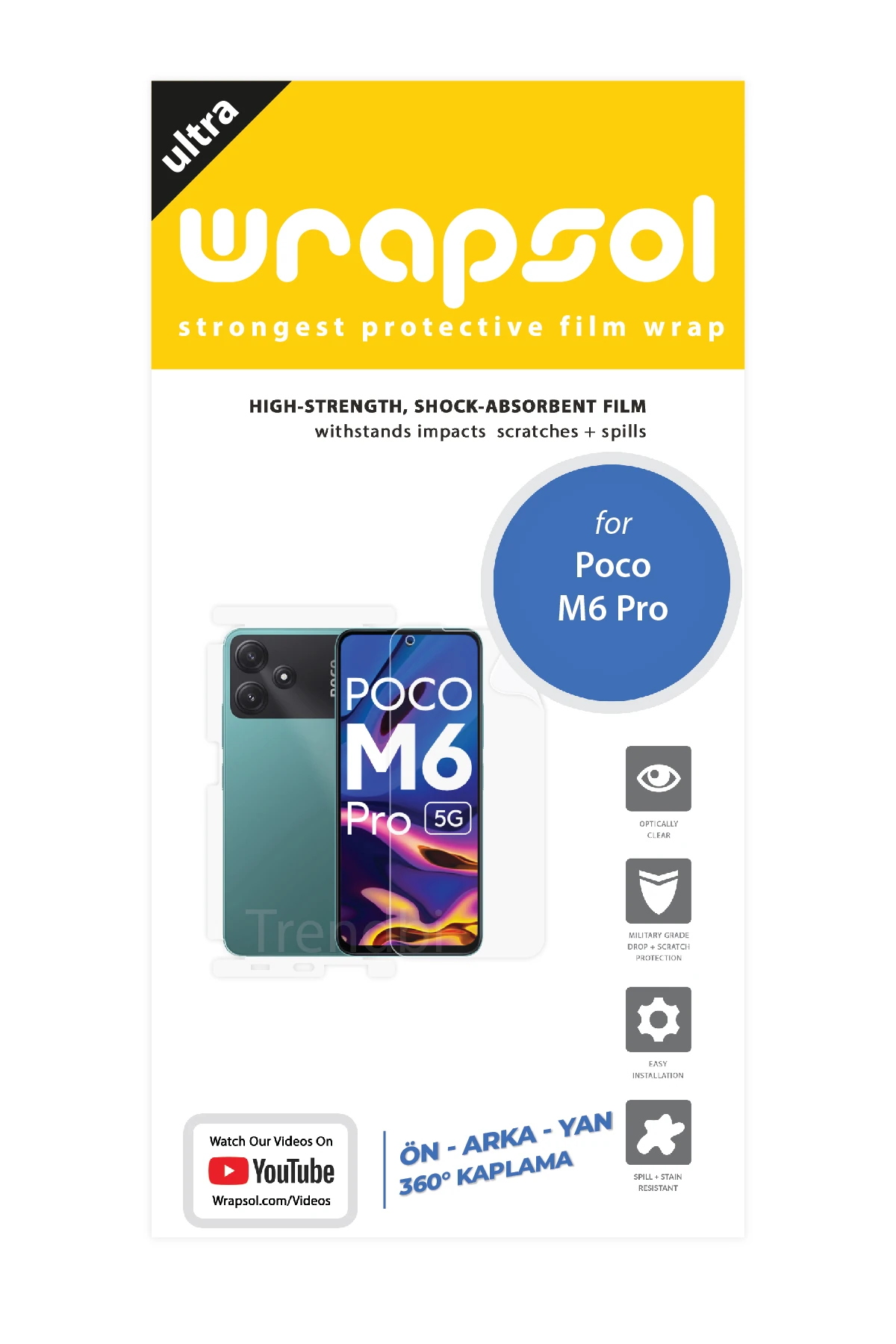 Xiaomi Poco M6 Pro - Fullbody Koruyucu Parlak Şeffaf Poliüretan Film (150 micron)