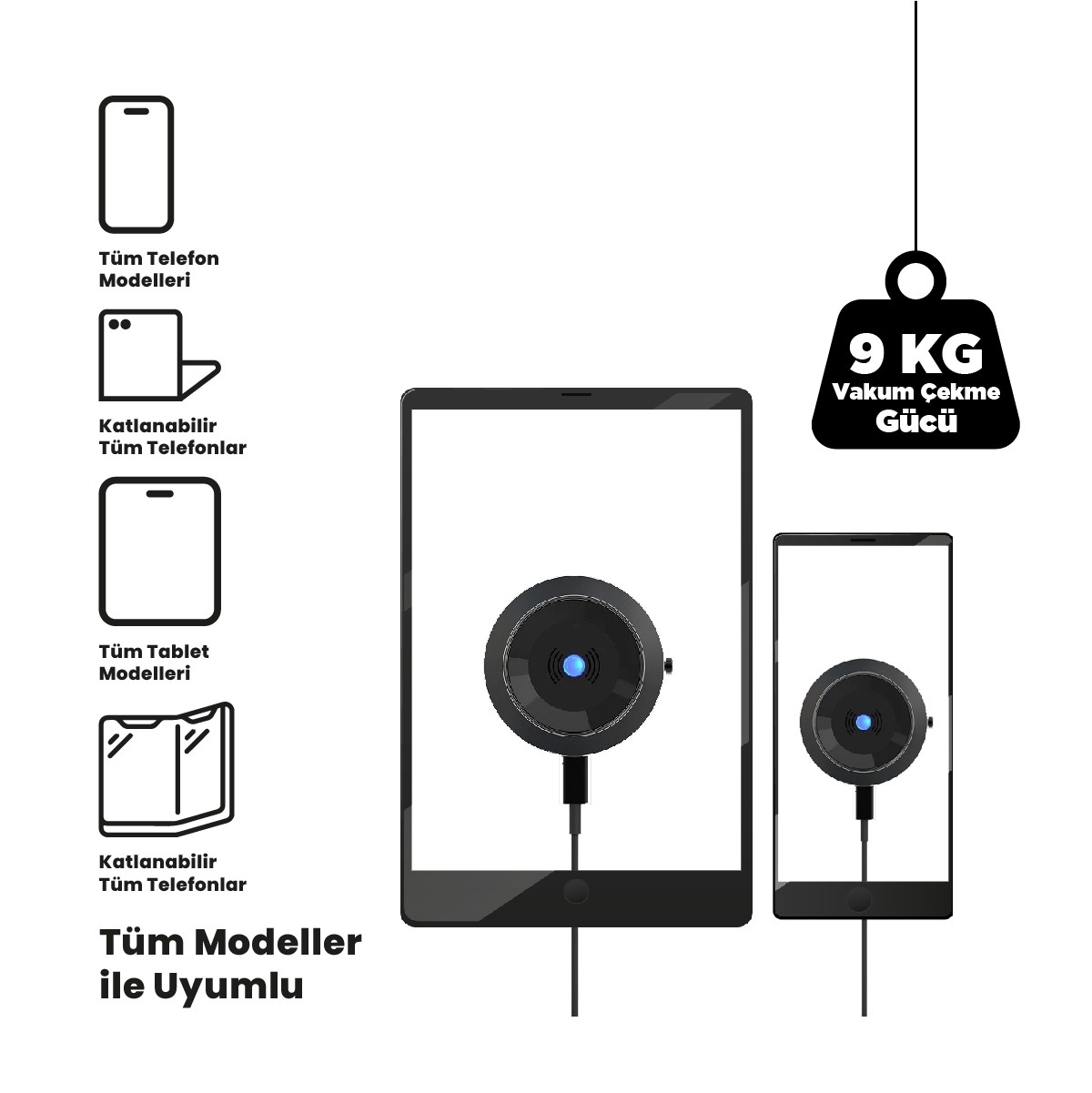 AirPro Araç Içi Telefon Tutucu - Hizli Sarj Özellikli - Elektrikli Vakum Mekanizmali