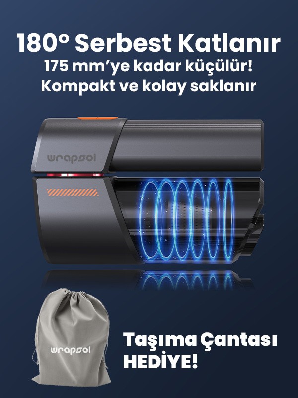 Oto Araç Süpürgesi Katlanabilir Vakumlu Üflemeli Şarjlı Çok Fonksiyonlu Ev Araba Kamp 15.800pa Çekim