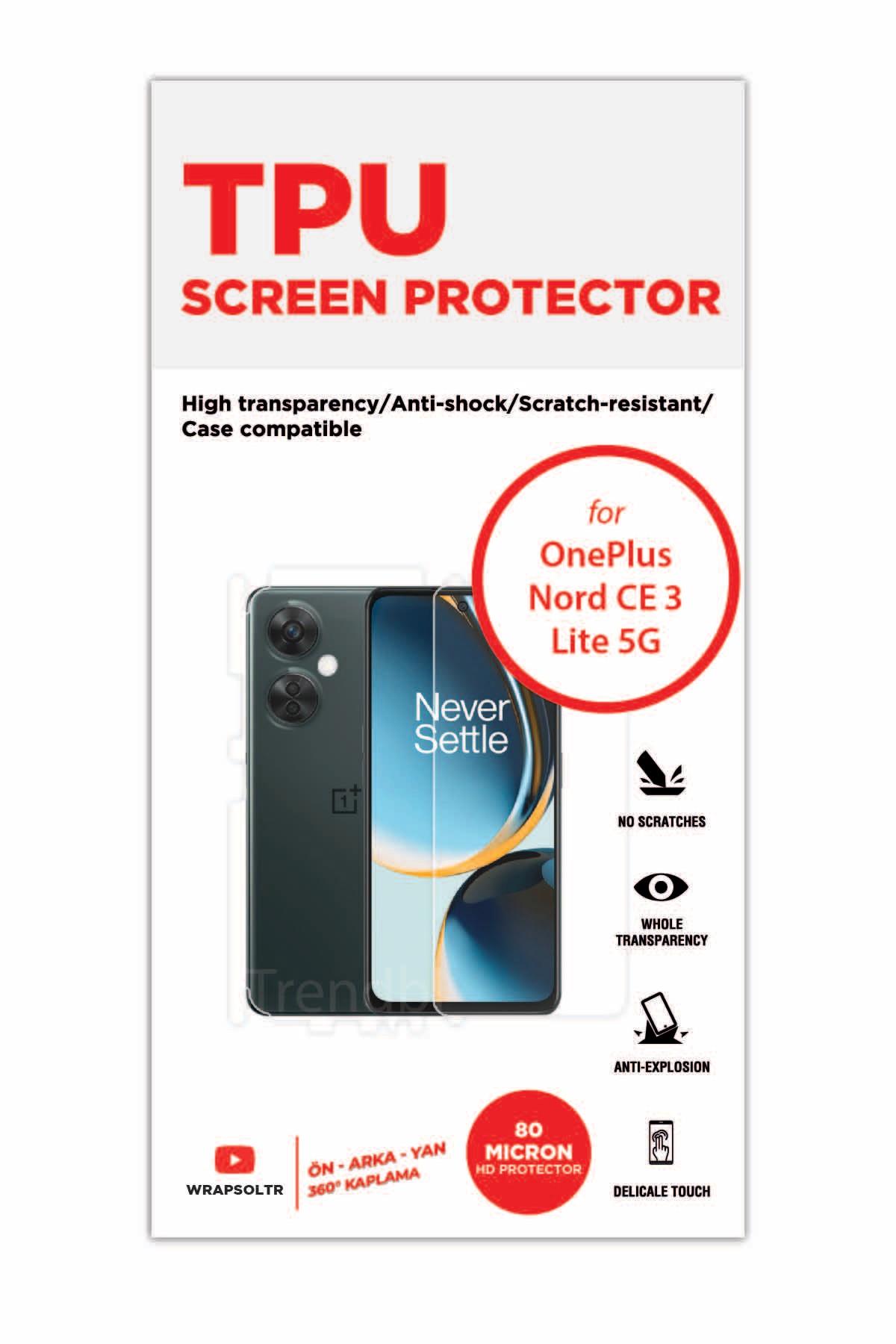 Oneplus Nord CE 3 Lite 5G - Fullbody Koruyucu Parlak Şeffaf TPU Film (80 micron)