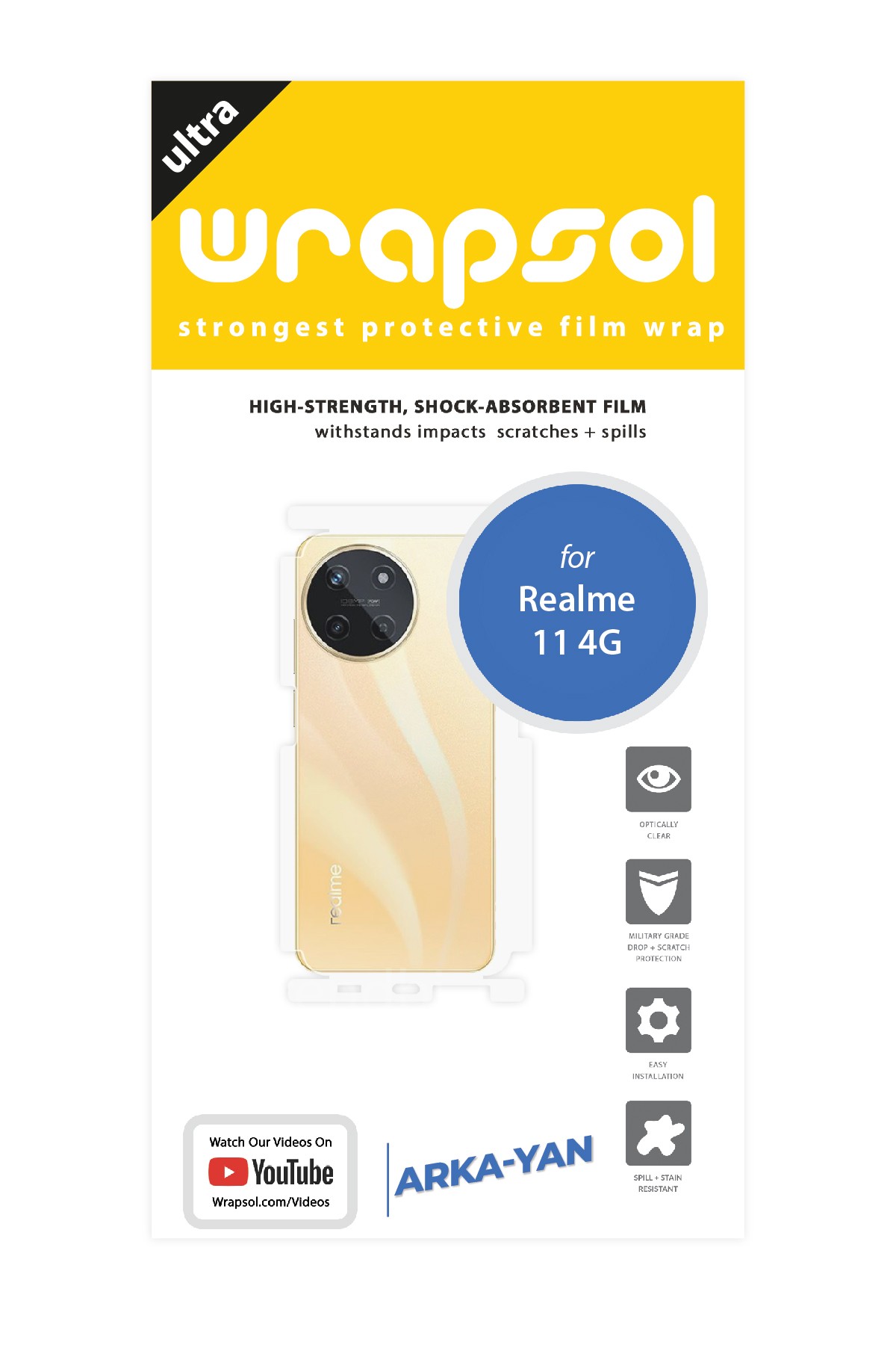 Realme 11 4G - Arka/Yan Koruyucu Parlak Şeffaf Poliüretan Film (150 micron)