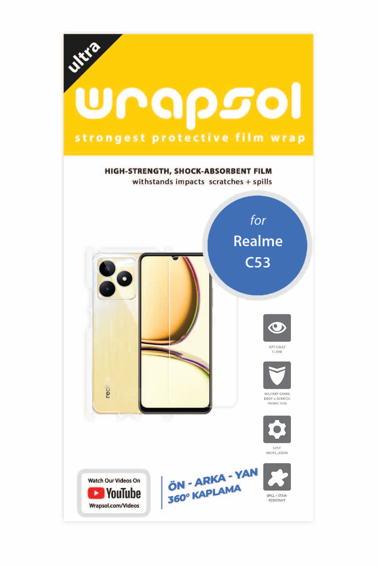 Realme C53 - Fullbody Koruyucu Parlak Şeffaf Poliüretan Film (150 micron)