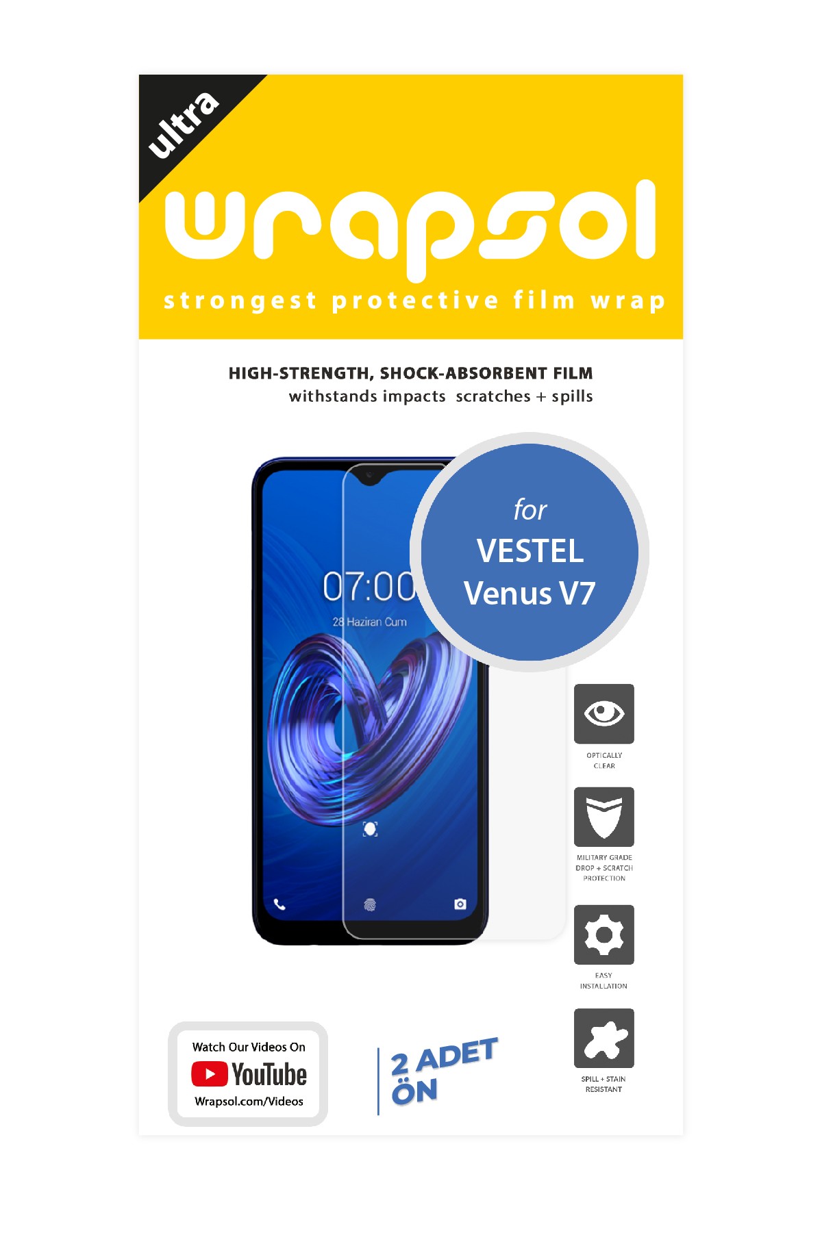 Vestel Venus V7 - Ekran Koruyucu Parlak Şeffaf Poliüretan Film (150 mikron)