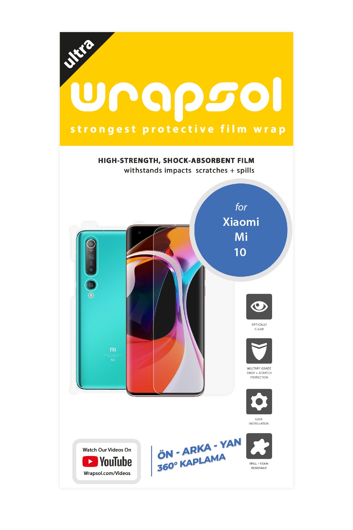 Xiaomi Mi 10 - Fullbody Koruyucu Parlak Şeffaf Poliüretan Film (150 micron)