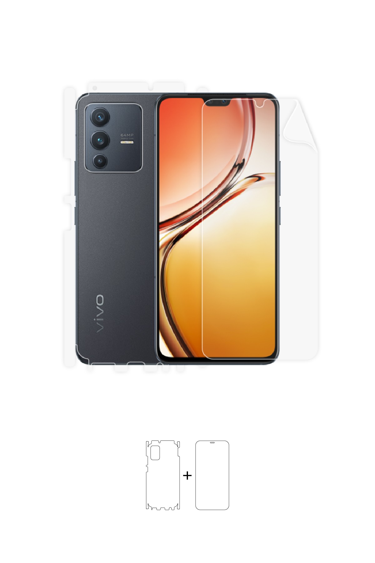 Vivo V23 5G - Fullbody Koruyucu Parlak Şeffaf Poliüretan Film (150 micron)
