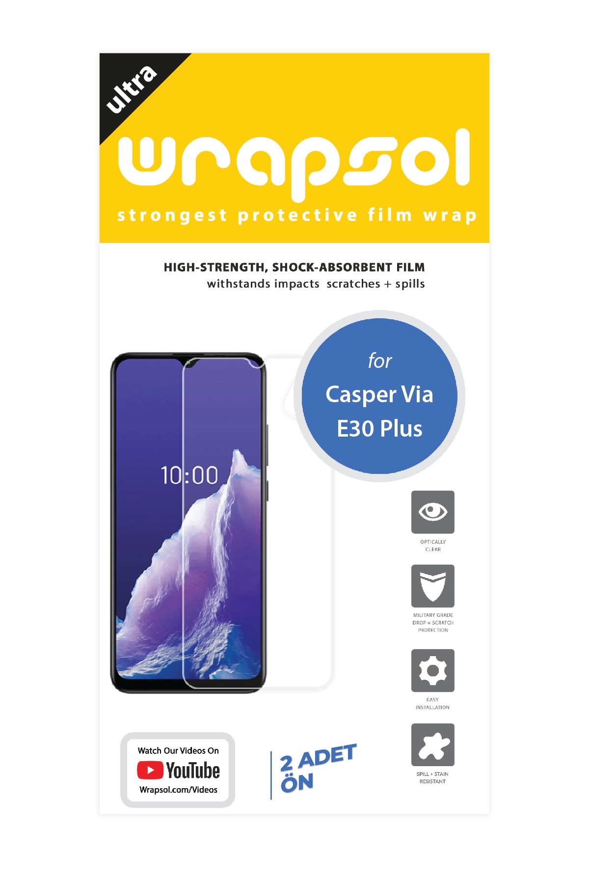 Casper Via E30 Plus - Ekran Koruyucu Parlak Şeffaf Poliüretan Film (150 mikron)