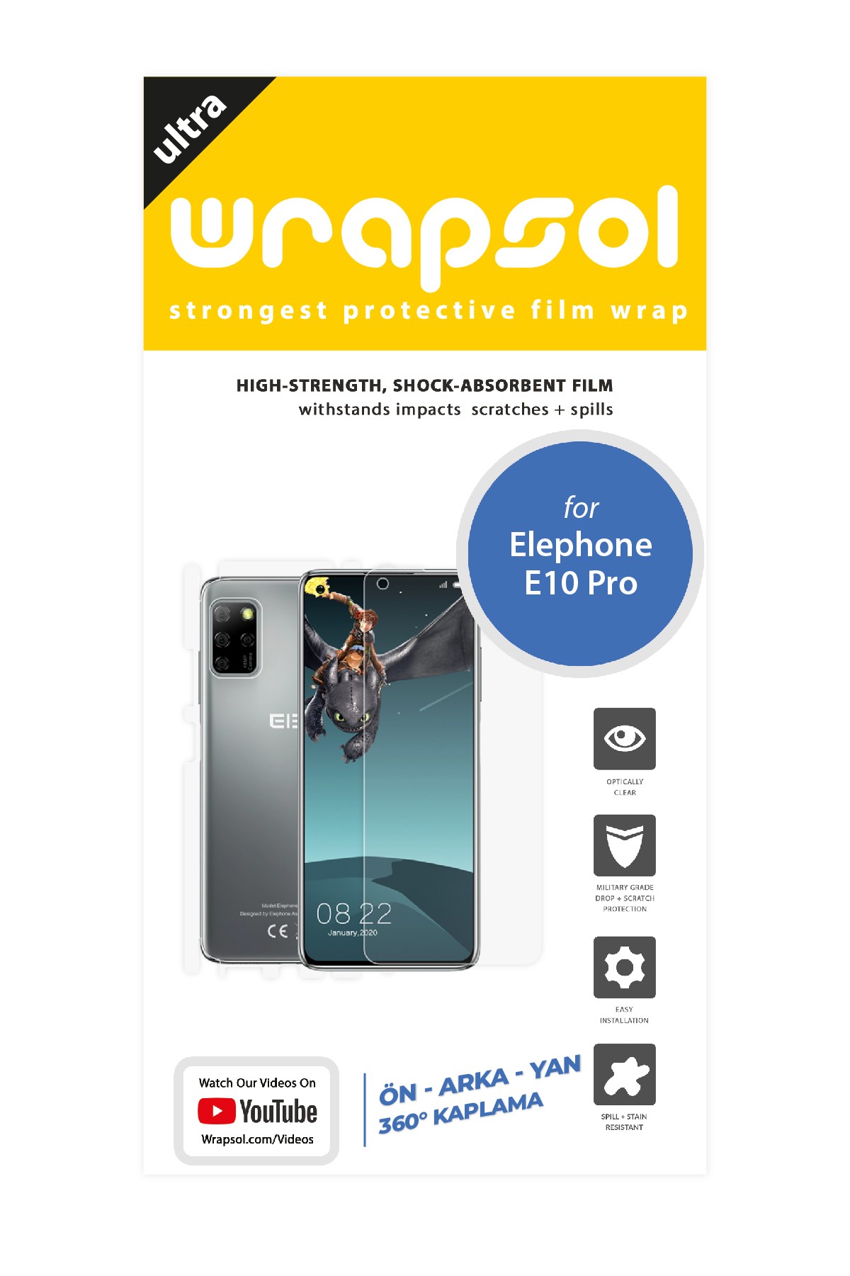 Elephone E10 Pro - Fullbody Koruyucu Parlak Şeffaf Poliüretan Film (150 micron)