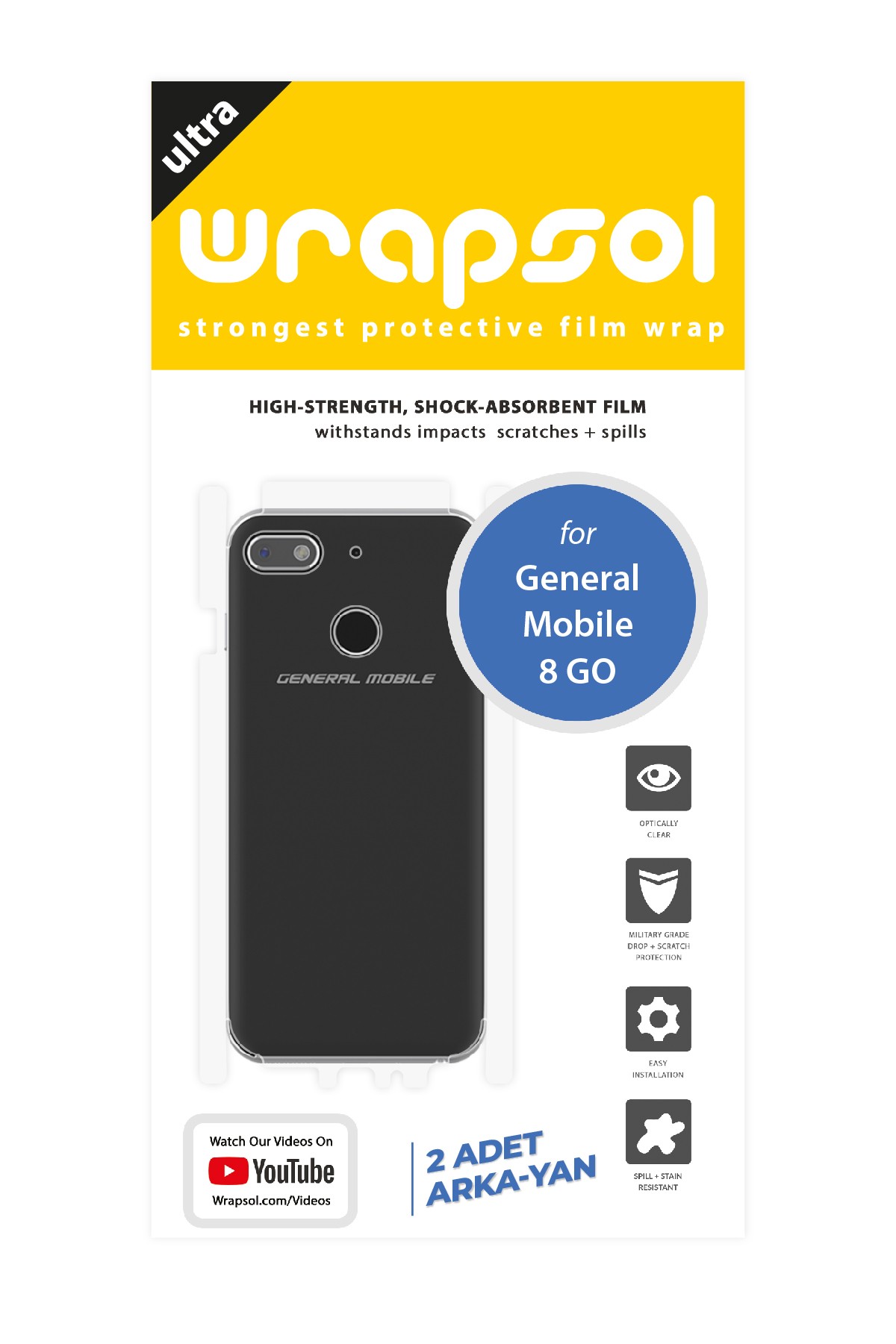 General Mobile GM 8 Go - Arka/Yan Koruyucu Parlak Şeffaf Poliüretan Film (150 micron)