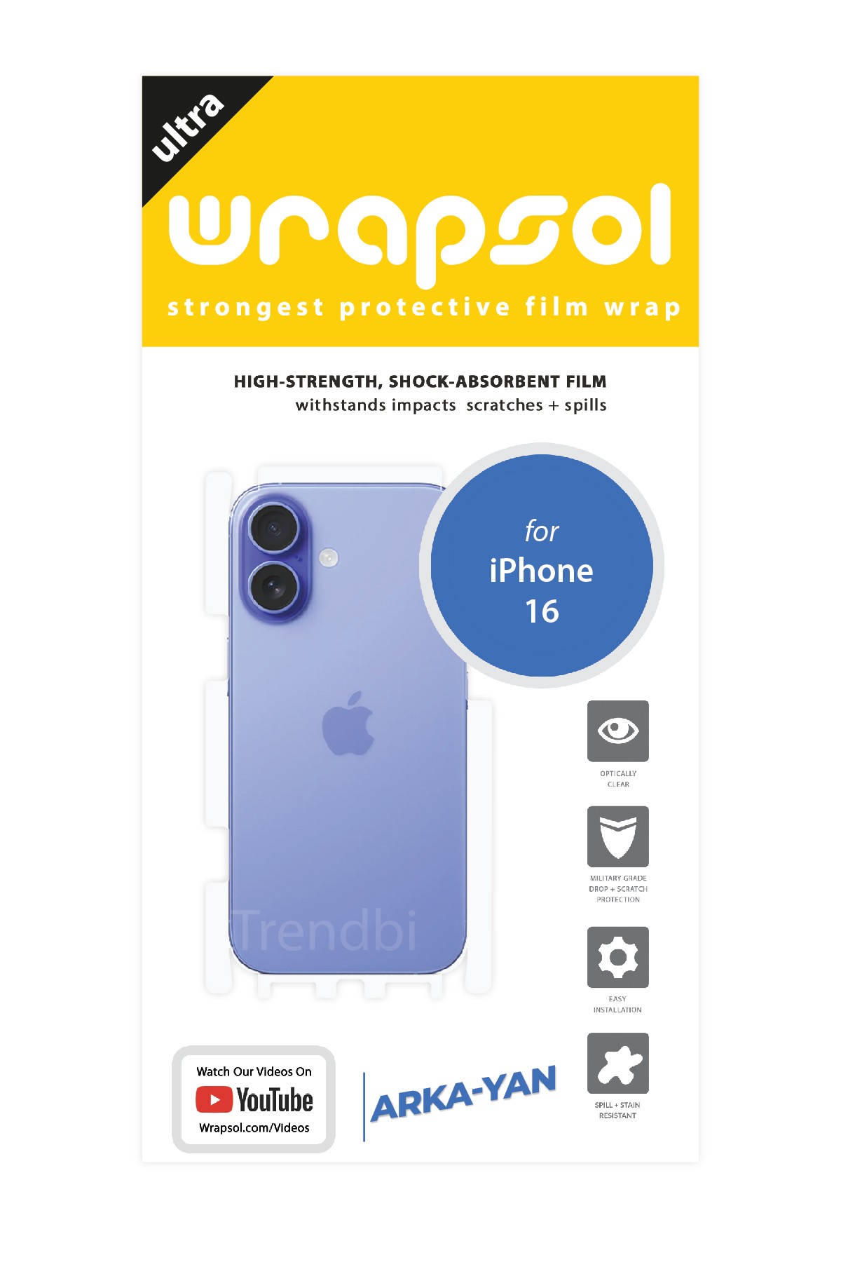iPhone 16 - Arka/Yan Koruyucu Parlak Şeffaf Poliüretan Film (150 micron)