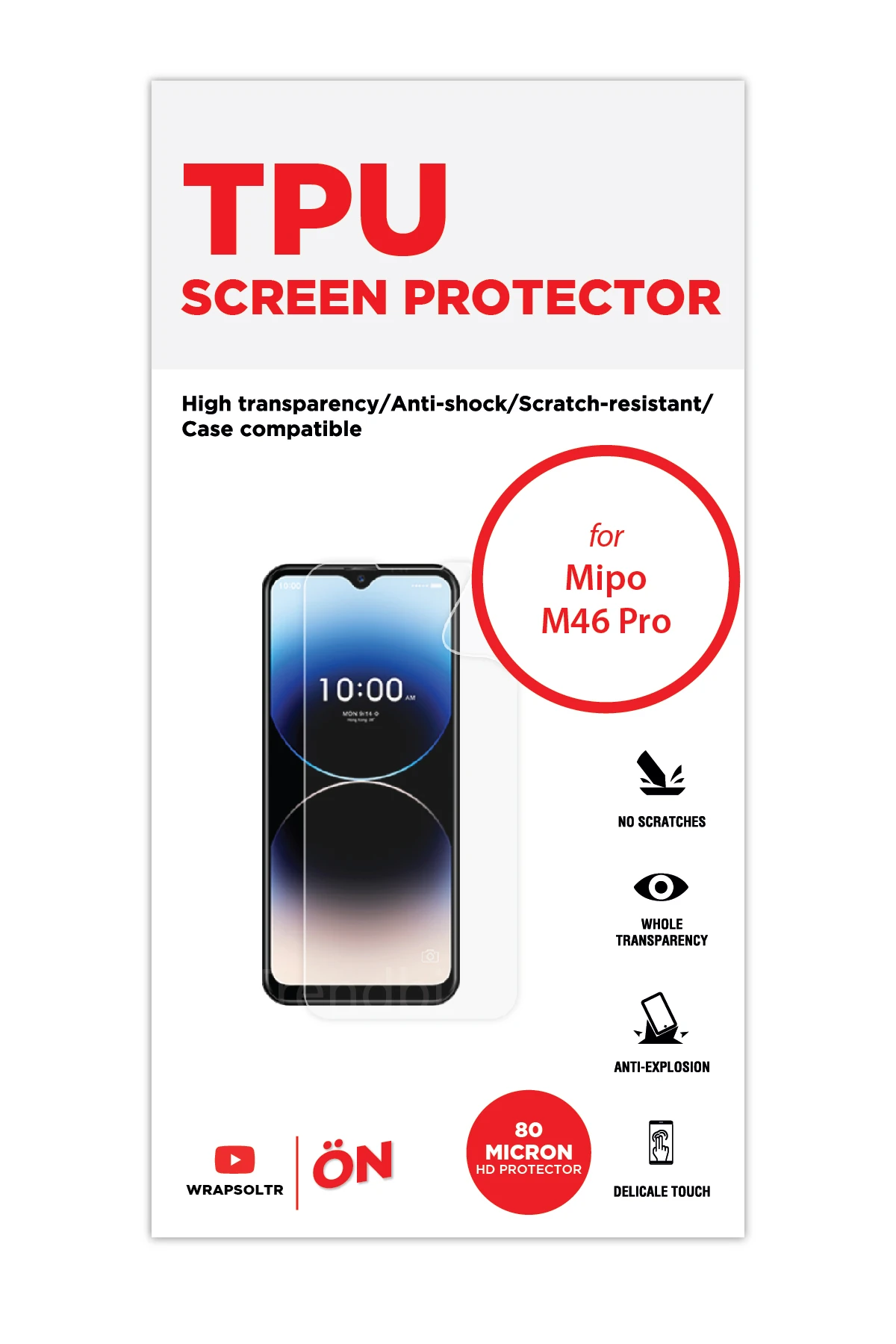 Mipo M46 Pro - Ekran Koruyucu Parlak Şeffaf TPU Film (80 micron)