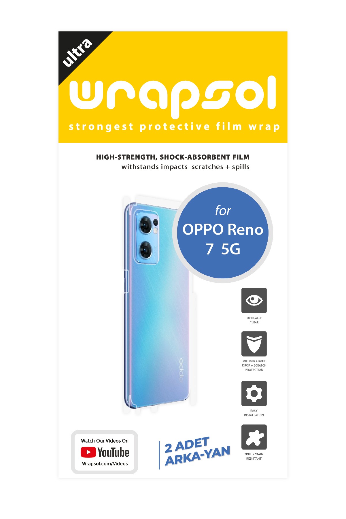 Oppo Reno 7 5G - Arka/Yan Koruyucu Parlak Şeffaf Poliüretan Film (150 micron)