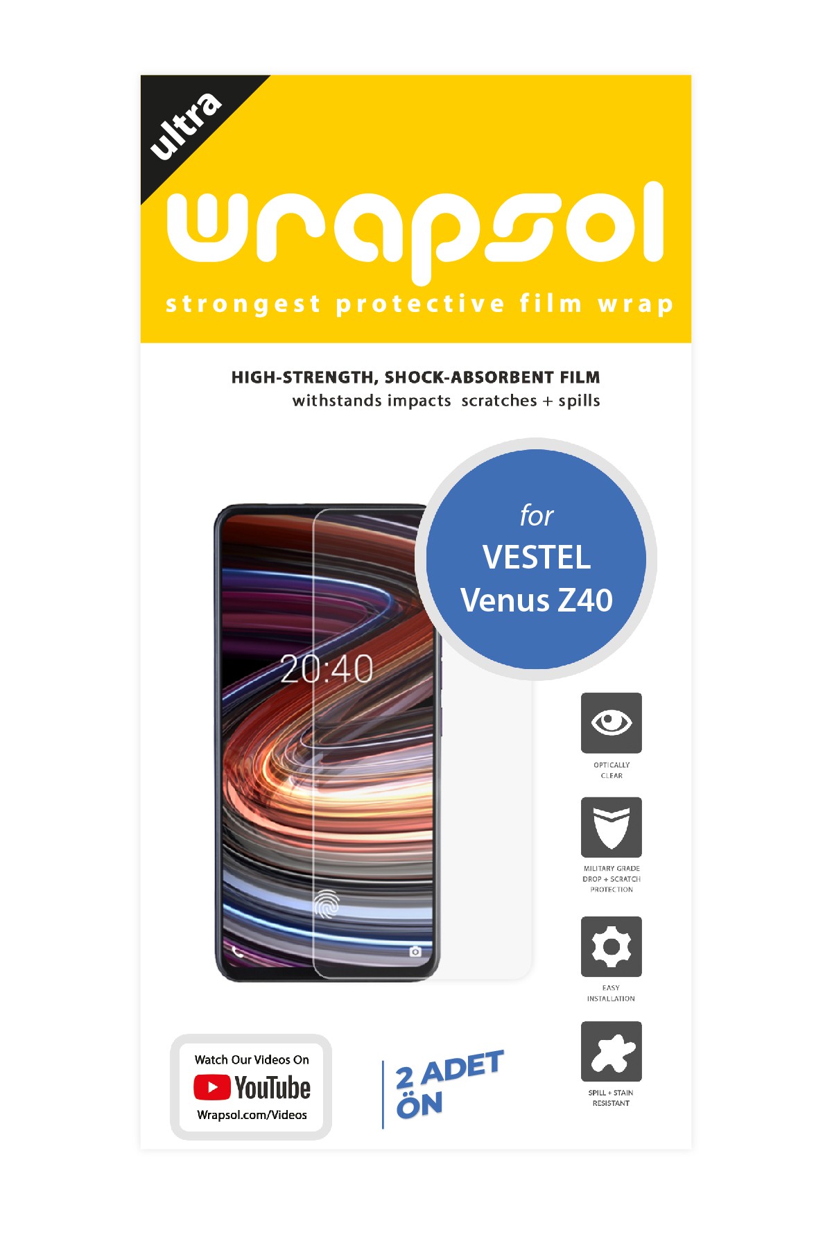 Vestel Venus Z40 - Ekran Koruyucu Parlak Şeffaf Poliüretan Film (150 mikron)