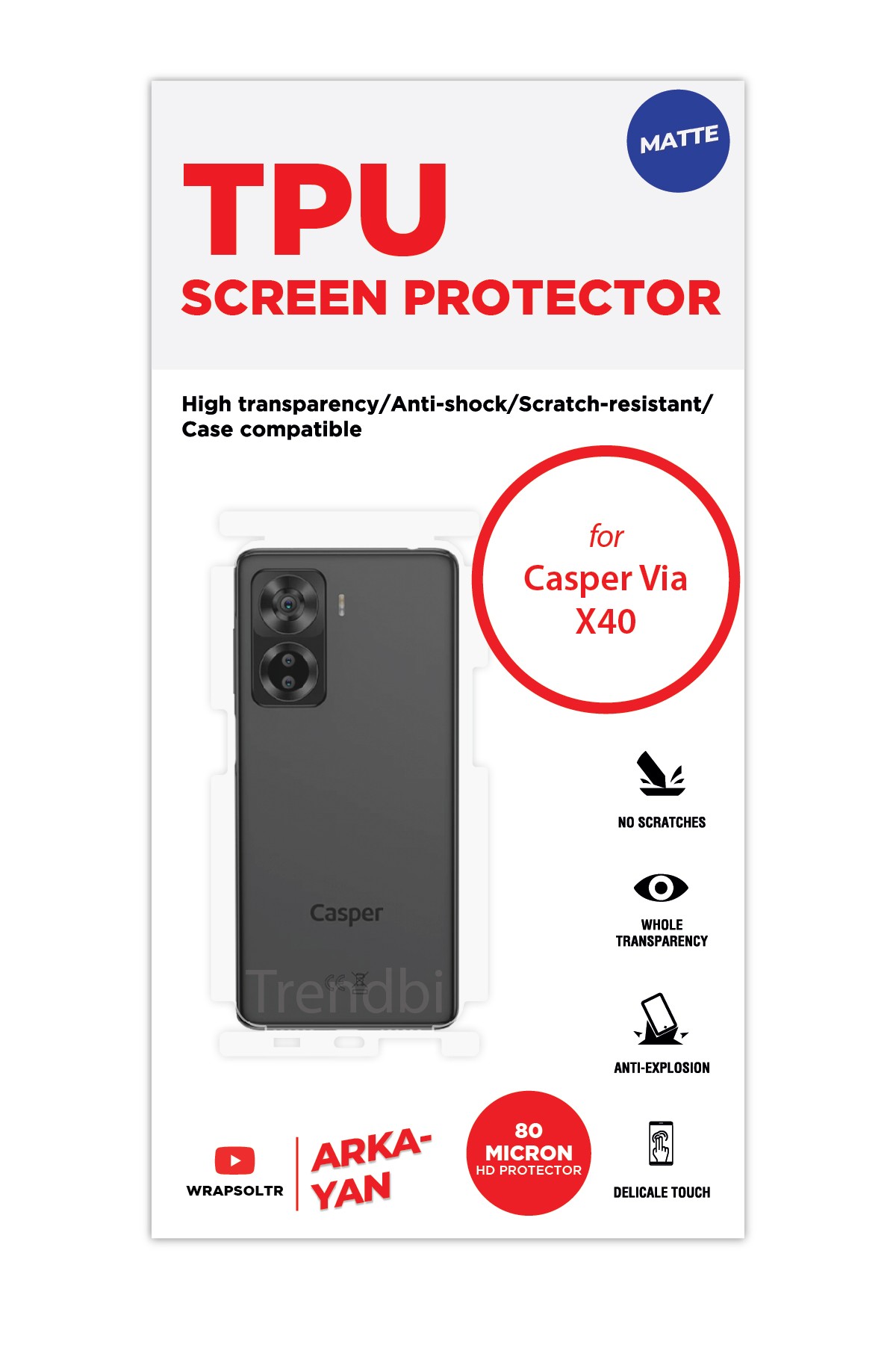 Casper Via X40 - Arka/Yan Koruyucu Mat TPU Film (80 micron)