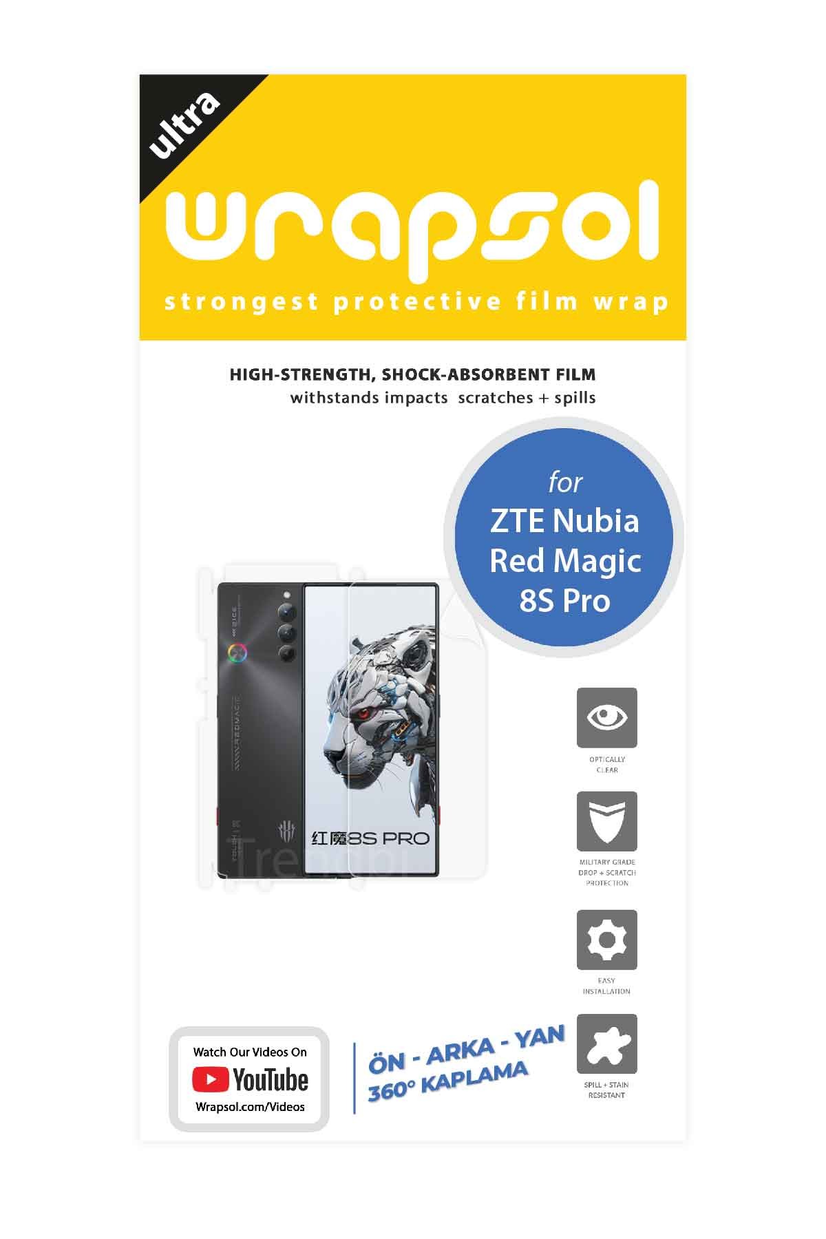 ZTE Nubia Red Magic 8S Pro - Fullbody Koruyucu Parlak Şeffaf Poliüretan Film (150 micron)