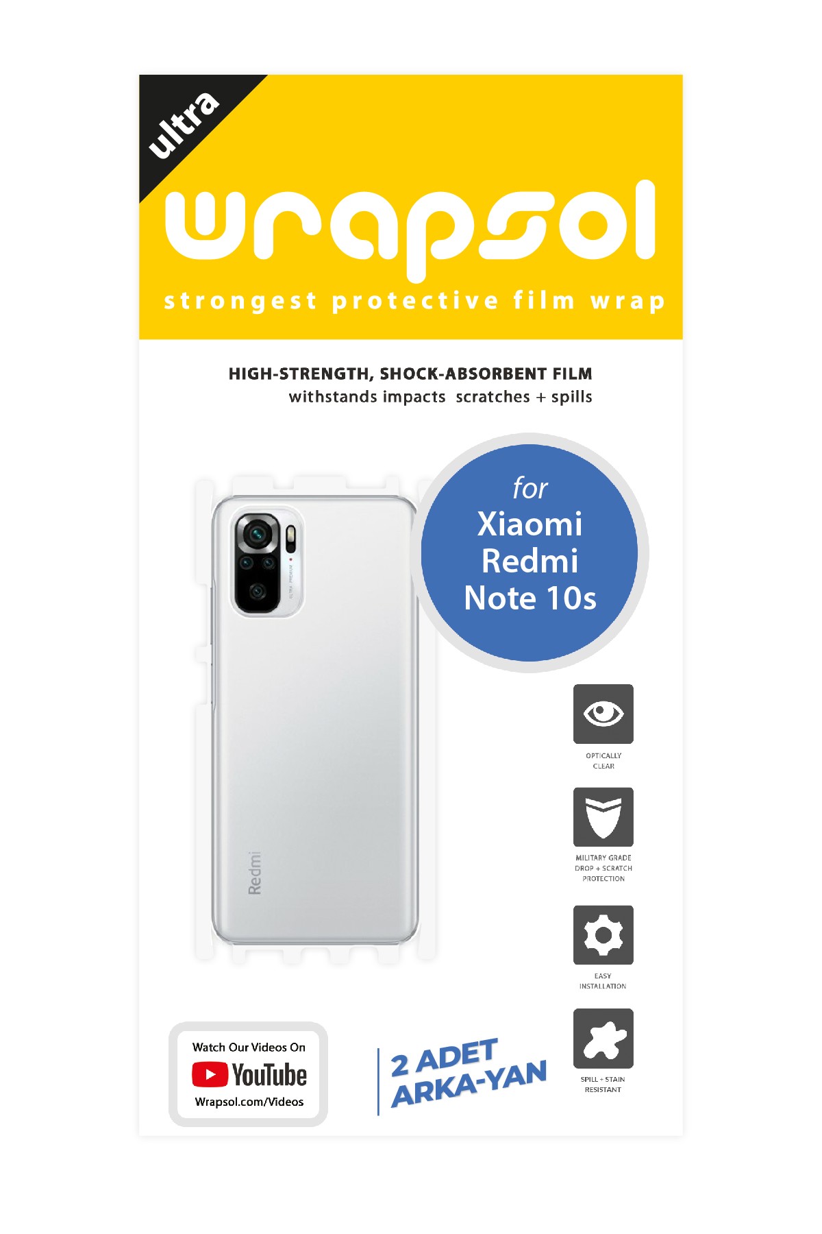 Xiaomi Redmi Note 10s - Arka/Yan Koruyucu Parlak Şeffaf Poliüretan Film (150 micron)