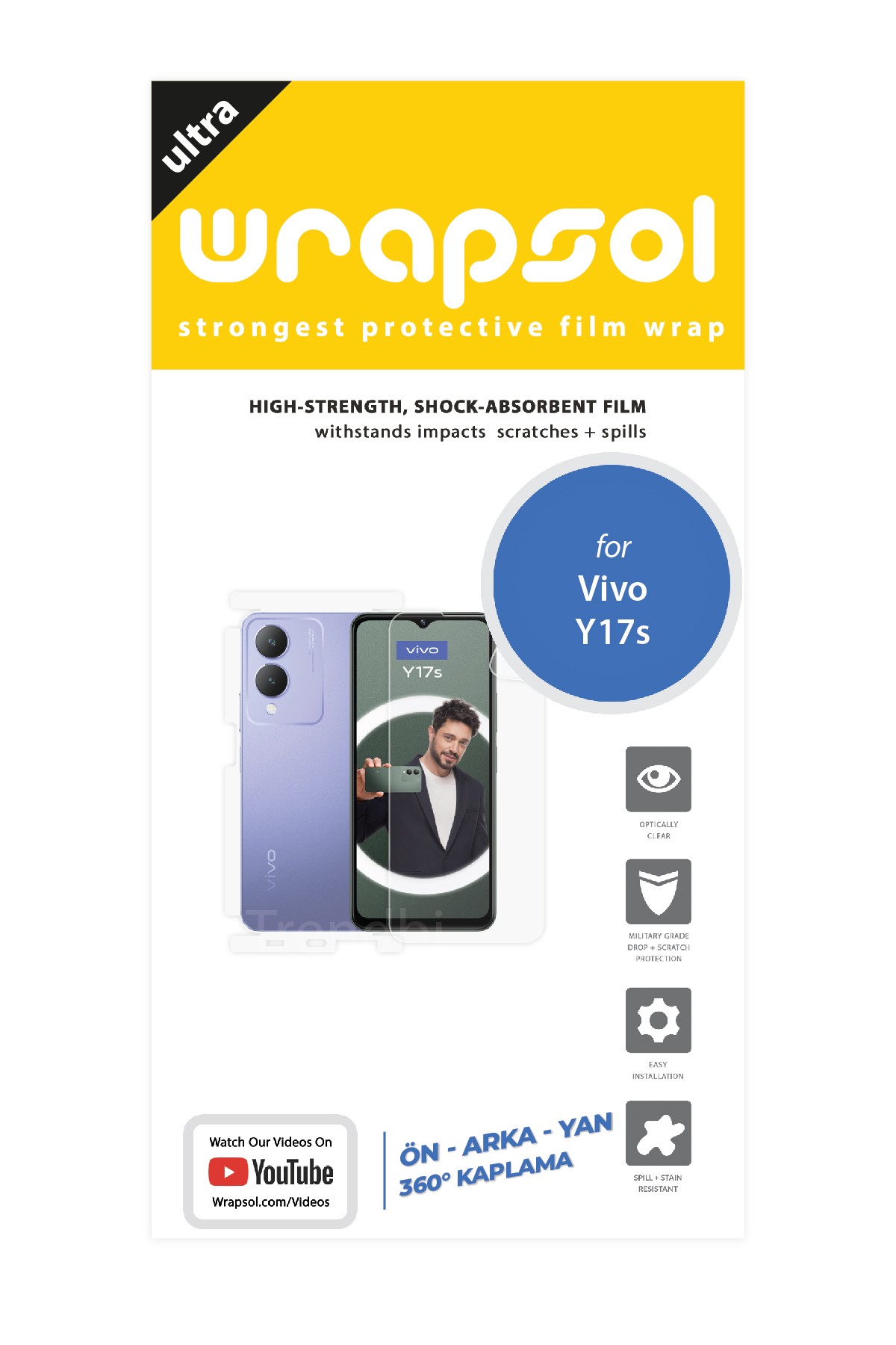 Vivo Y17s - Fullbody Koruyucu Parlak Şeffaf Poliüretan Film (150 micron)