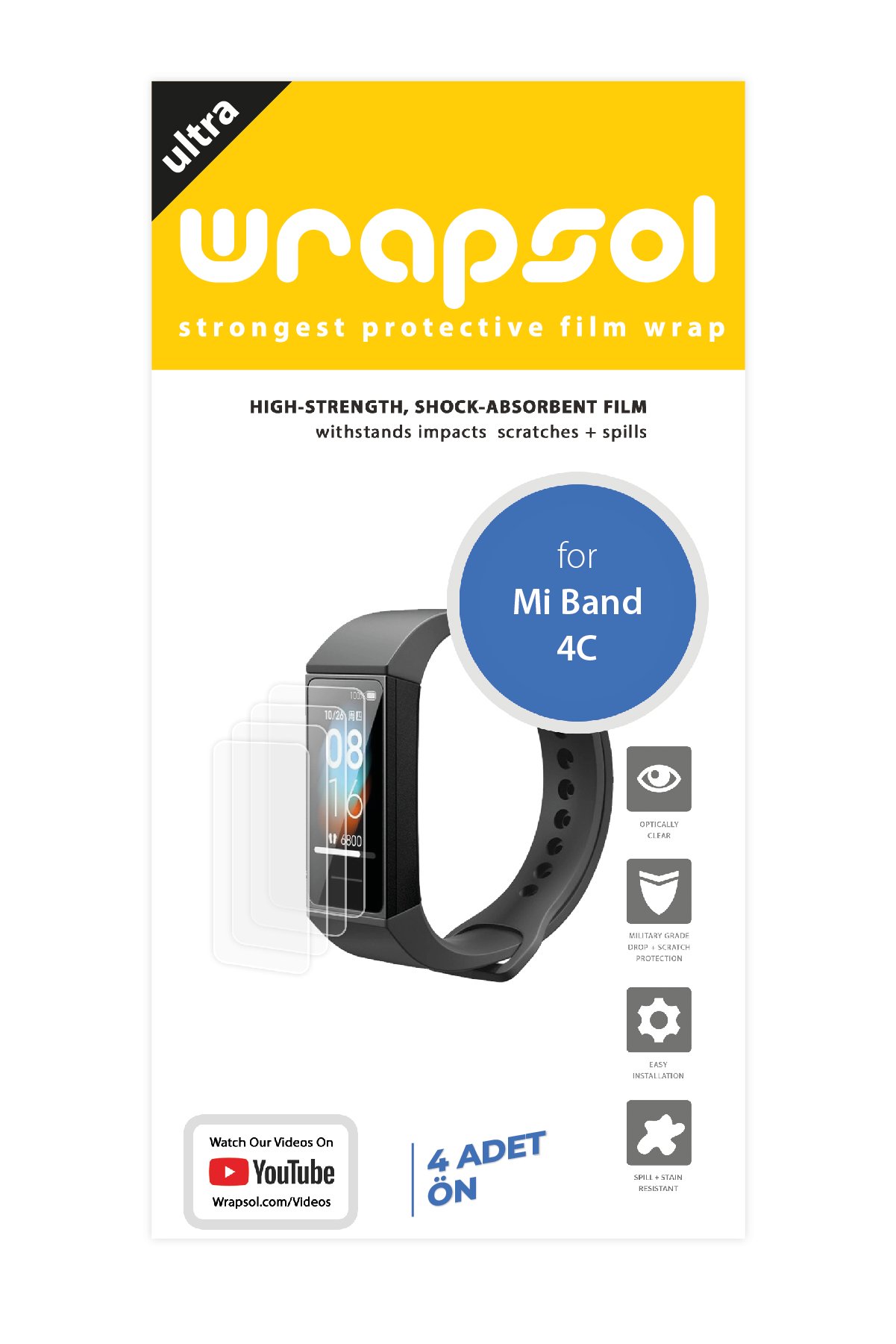 Xiaomi Mi Band 4c - Ekran Koruyucu Parlak Şeffaf Poliüretan Film (150 mikron)