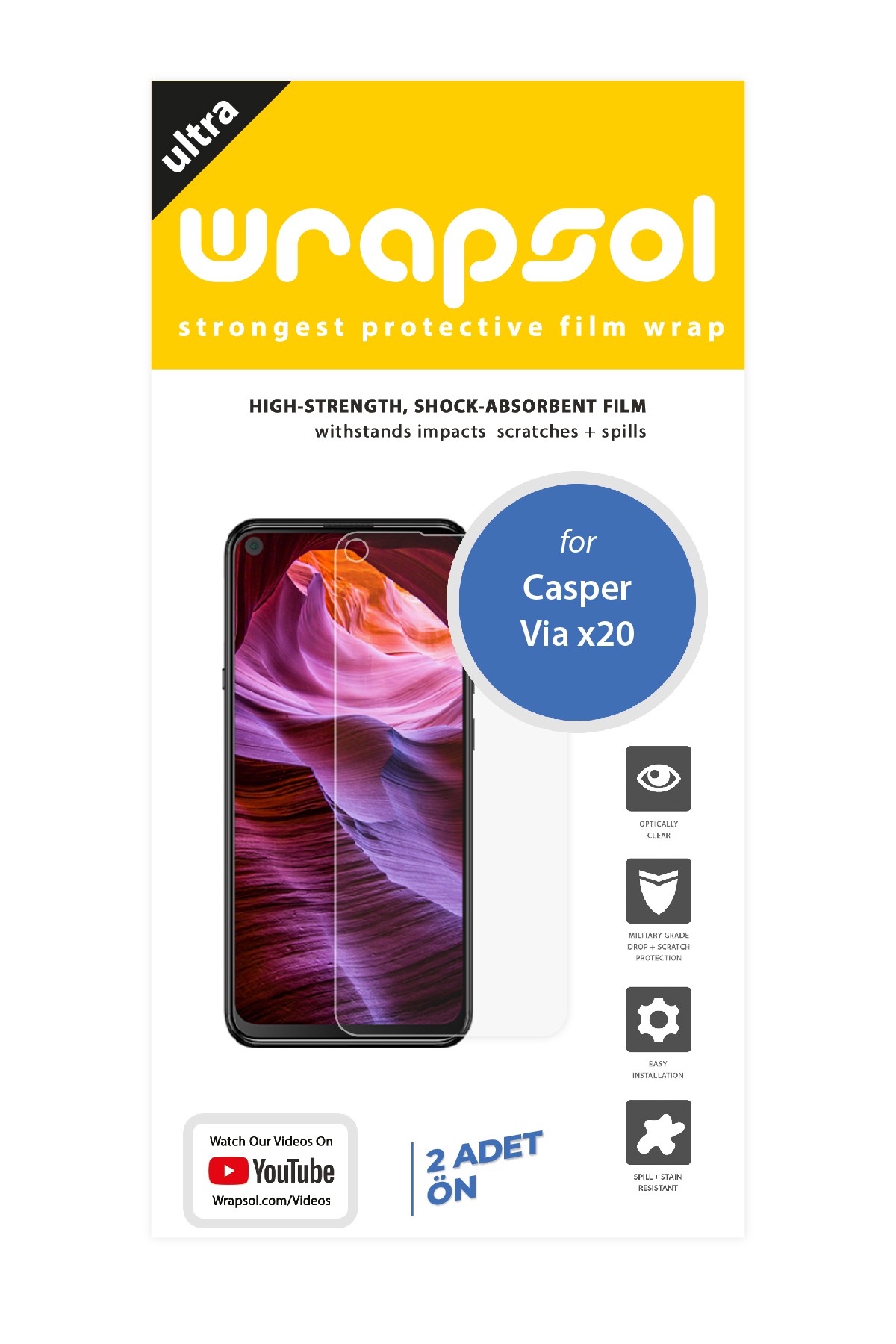 Casper Via X20 - Ekran Koruyucu Parlak Şeffaf Poliüretan Film (150 mikron)
