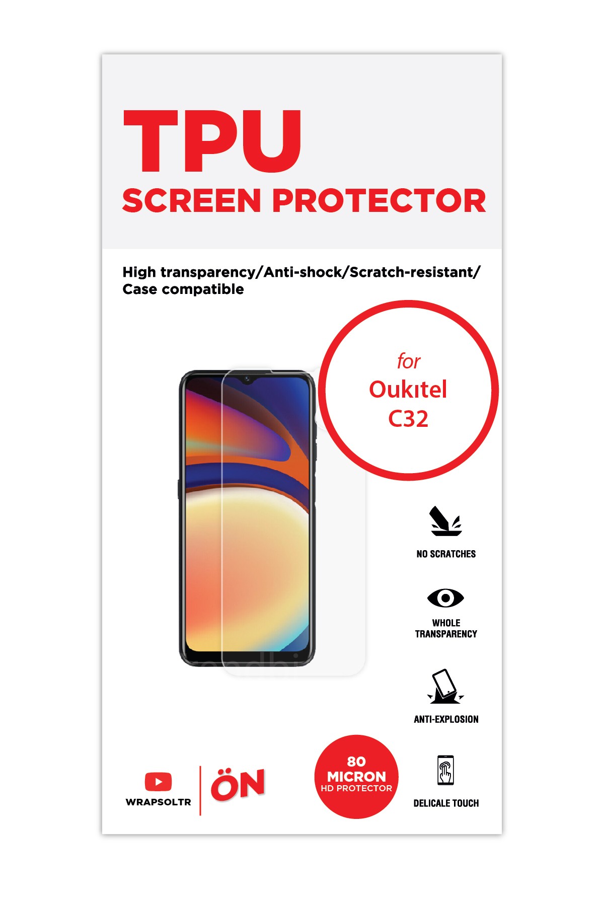 Oukitel C32 - Ekran Koruyucu Parlak Şeffaf TPU Film (80 micron)
