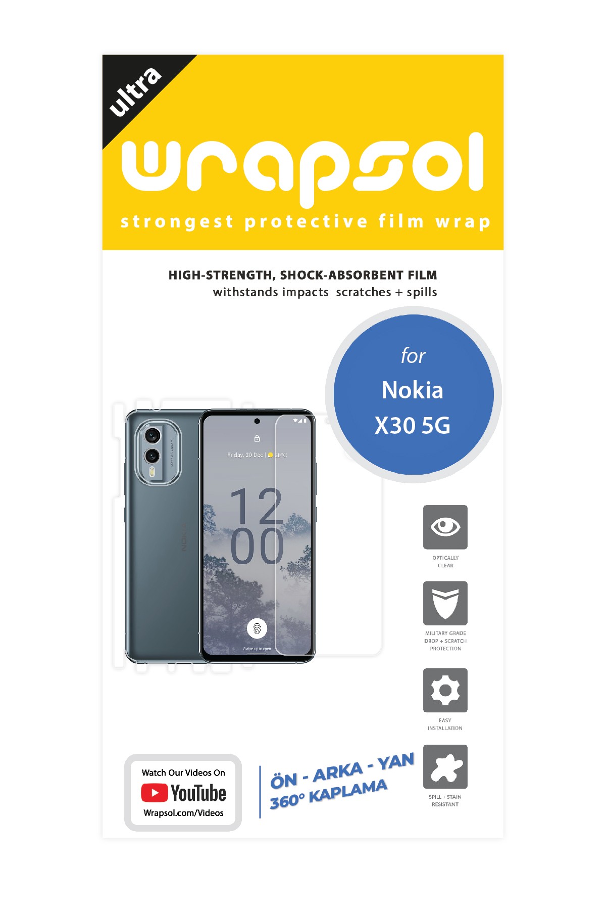 Nokia X30 5G - Fullbody Koruyucu Parlak Şeffaf Poliüretan Film (150 micron)