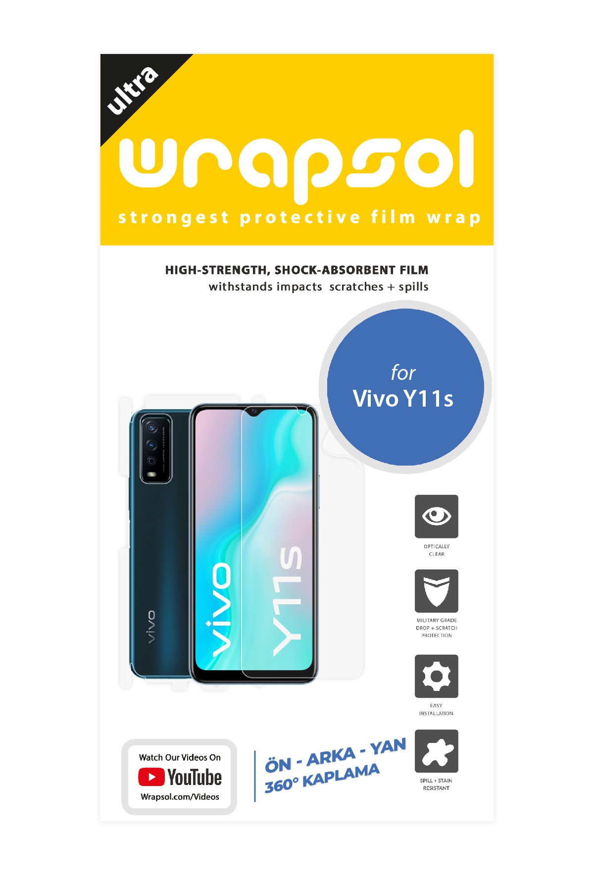 Vivo Y11s - Fullbody Koruyucu Parlak Şeffaf Poliüretan Film (150 micron)