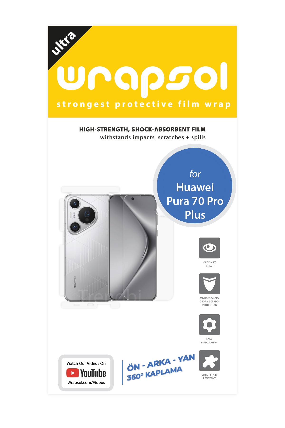 Huawei Pura 70 Pro Plus - Fullbody Koruyucu Parlak Şeffaf Poliüretan Film (150 micron)