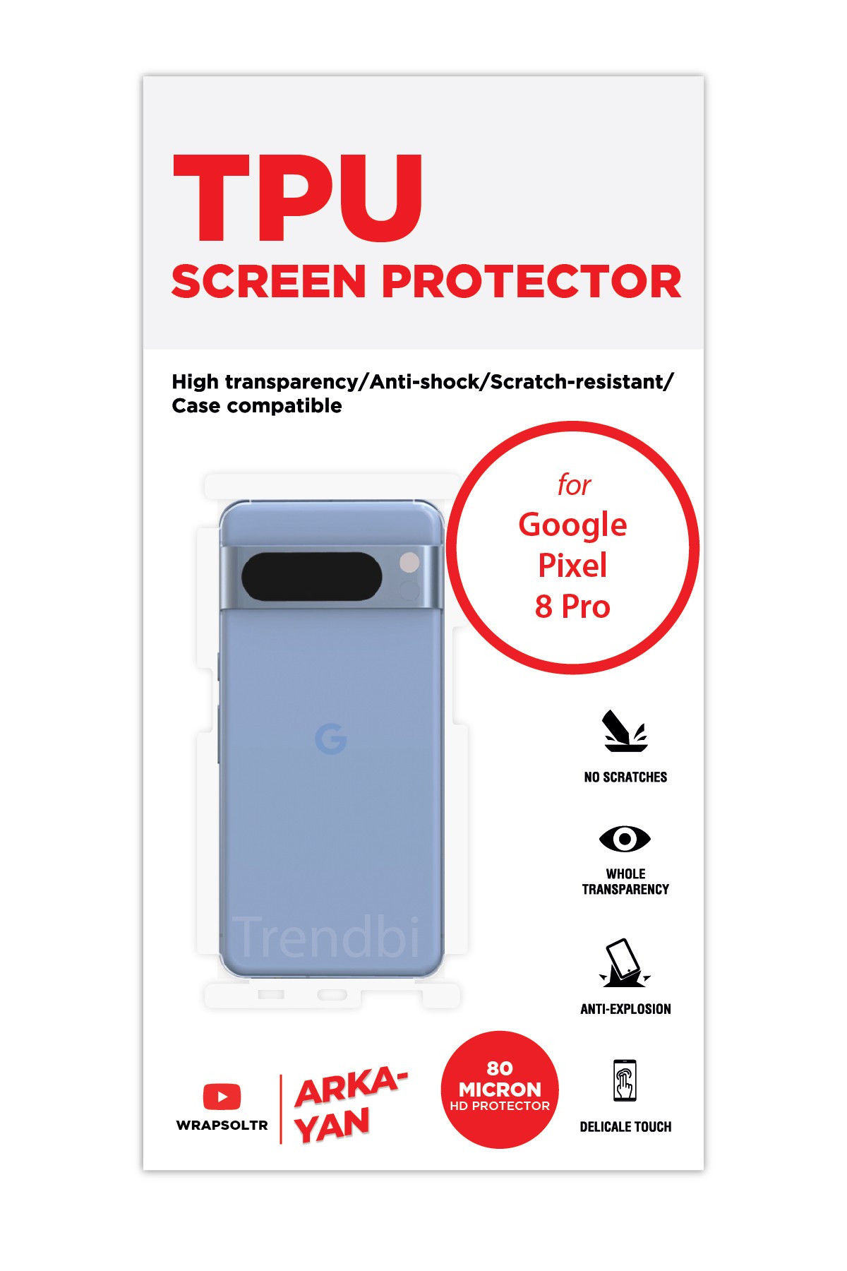 Google Pixel 8 Pro - Arka/Yan Koruyucu Parlak Şeffaf TPU Film (80 micron)