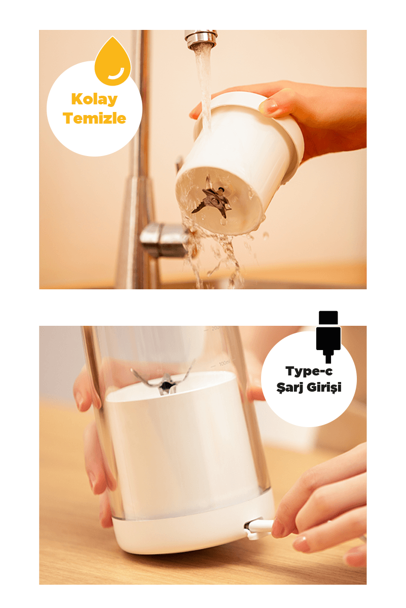Smoothie Blender Taşınabilir Şarjlı Kişisel Mini Meyve Karıştırıcı 500 ml - Siyah
