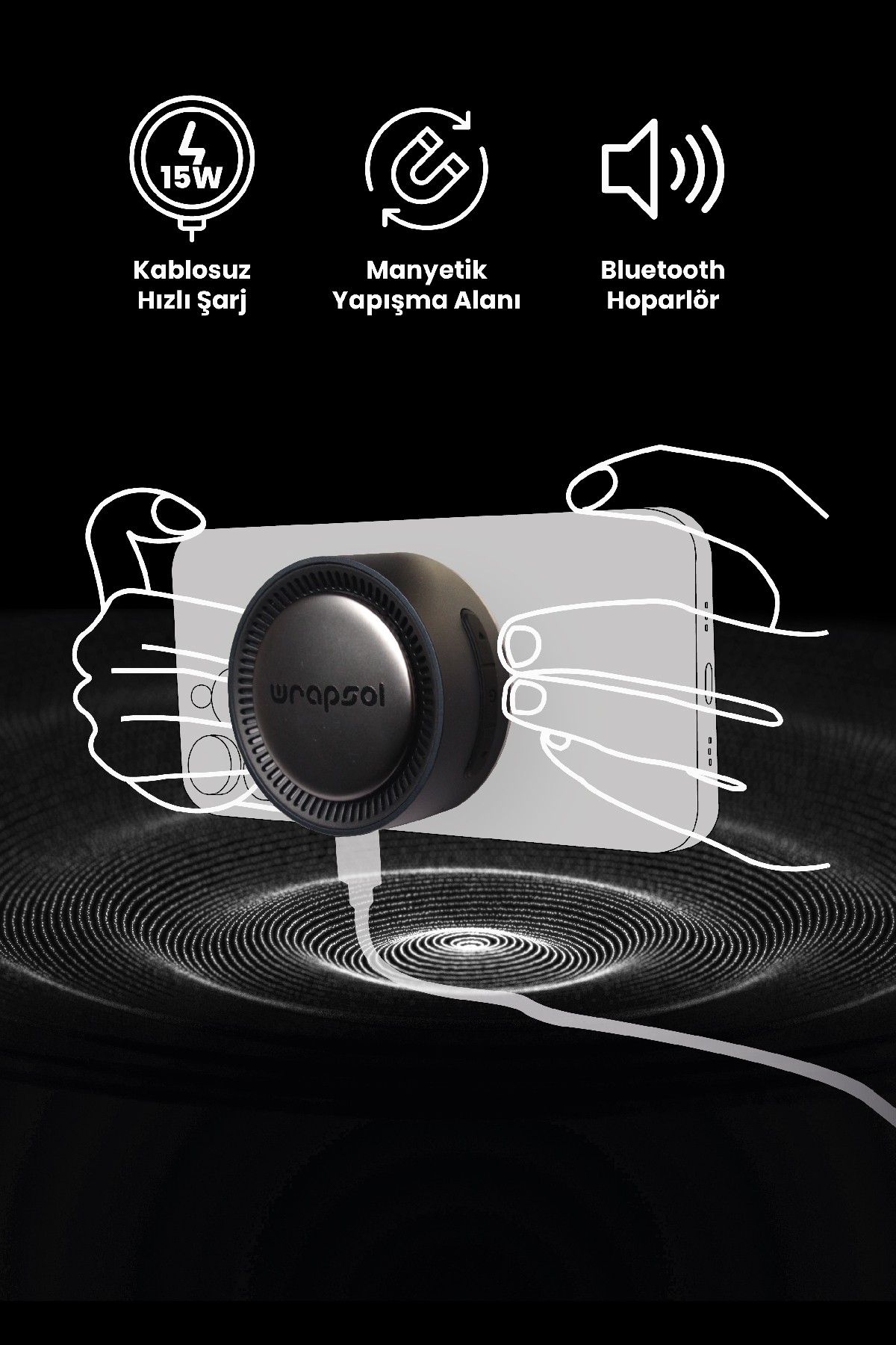 Magsafe Speaker Hoparlör / Kablosuz Hizli Sarj - Darkblue