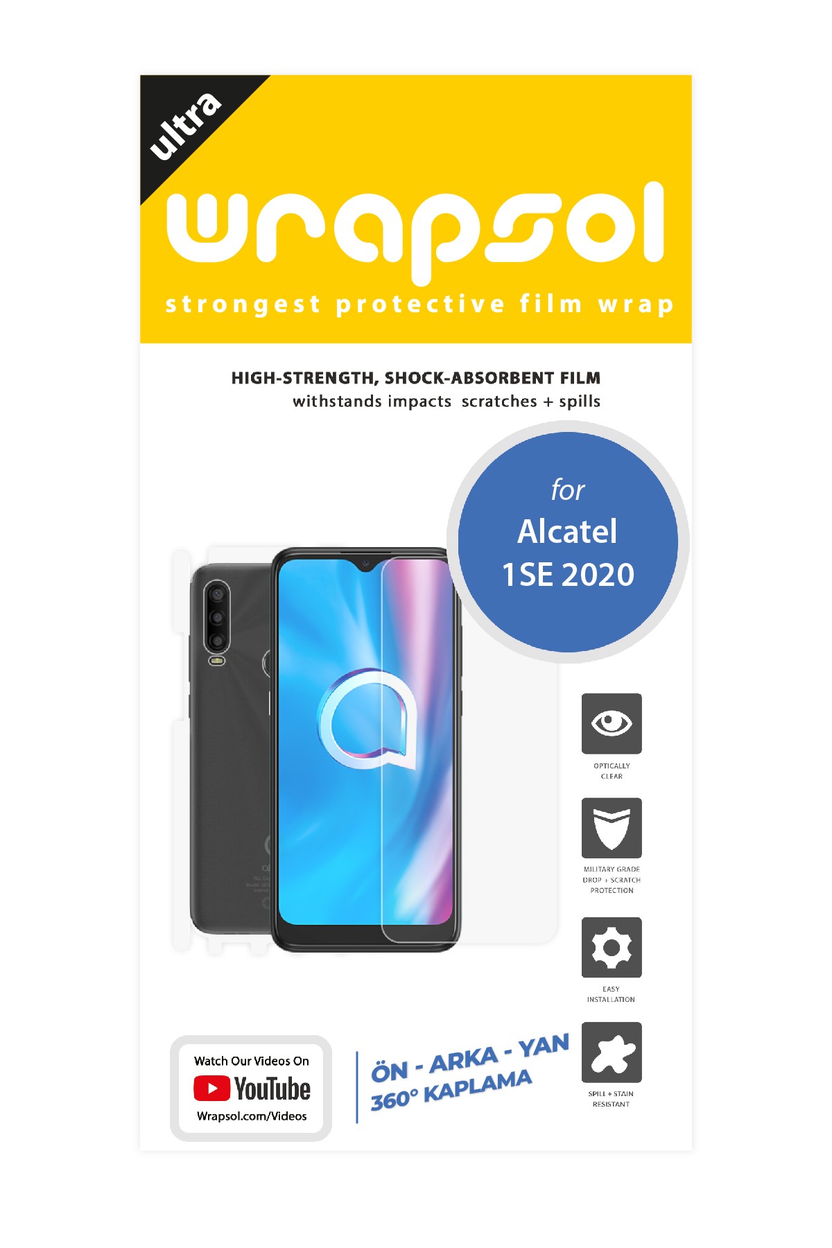 Alcatel 1 SE 2020 - Fullbody Koruyucu Parlak Şeffaf Poliüretan Film (150 micron)
