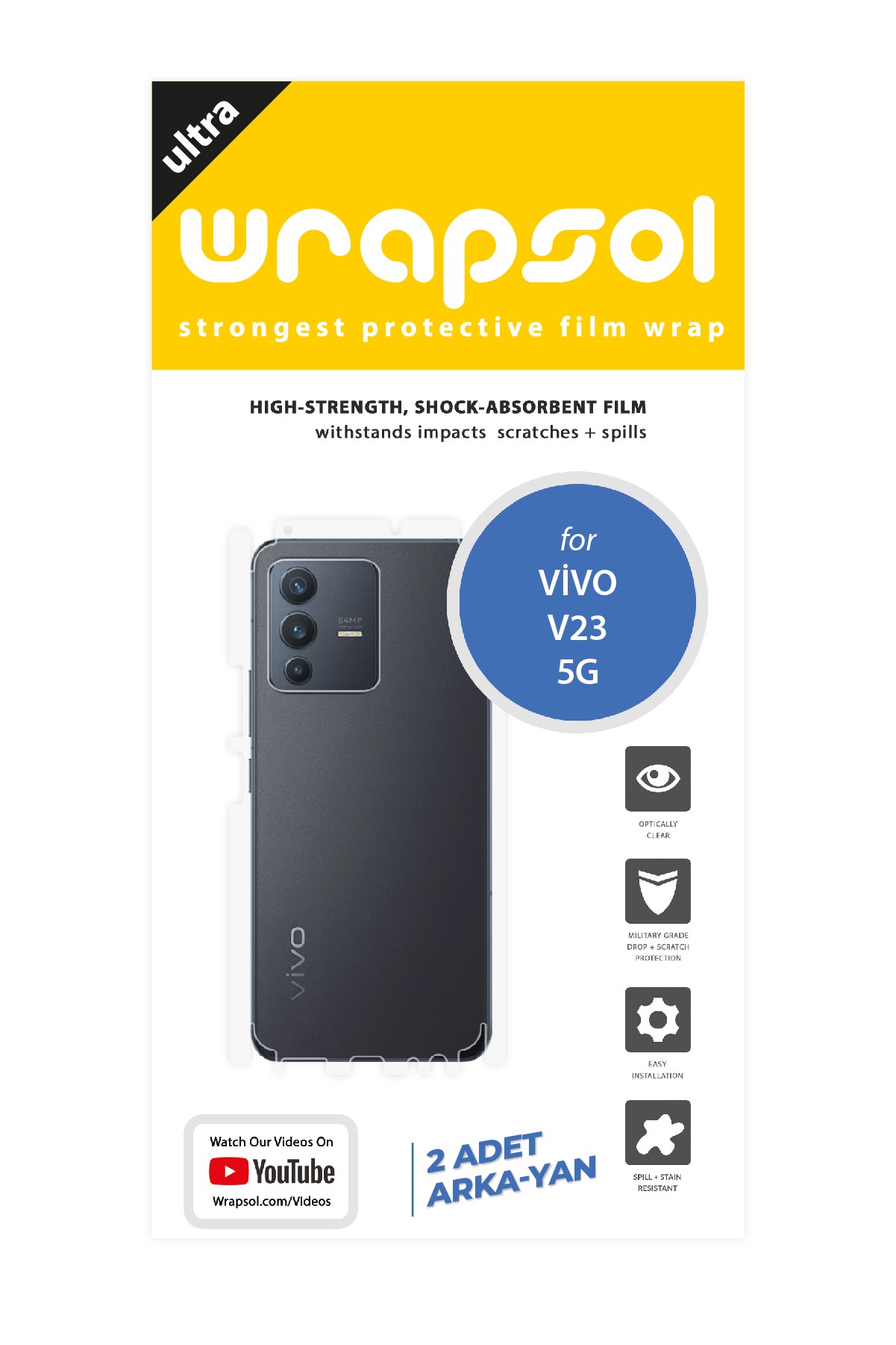 Vivo V23 5G - Arka/Yan Koruyucu Parlak Şeffaf Poliüretan Film (150 micron)