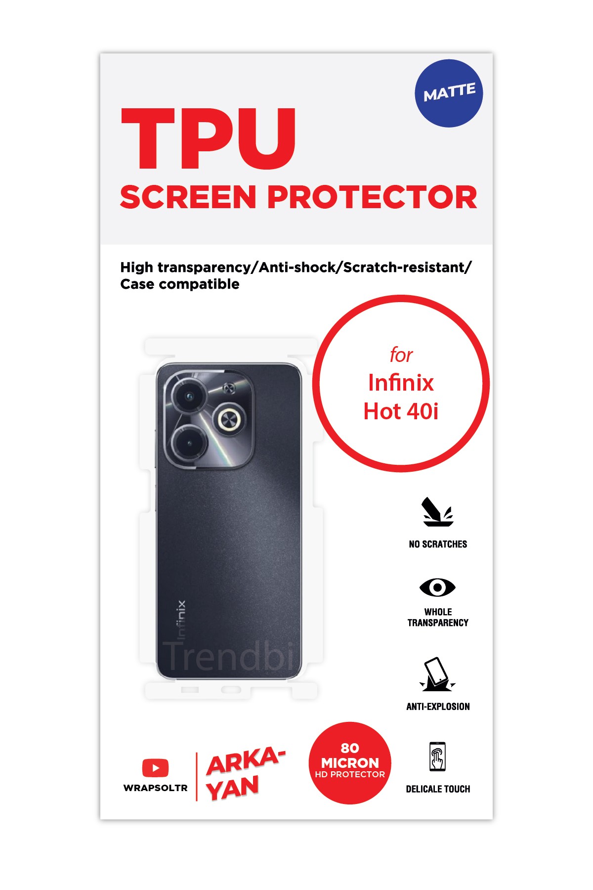 Infinix Hot 40I - Arka/Yan Koruyucu Mat TPU Film (80 micron)