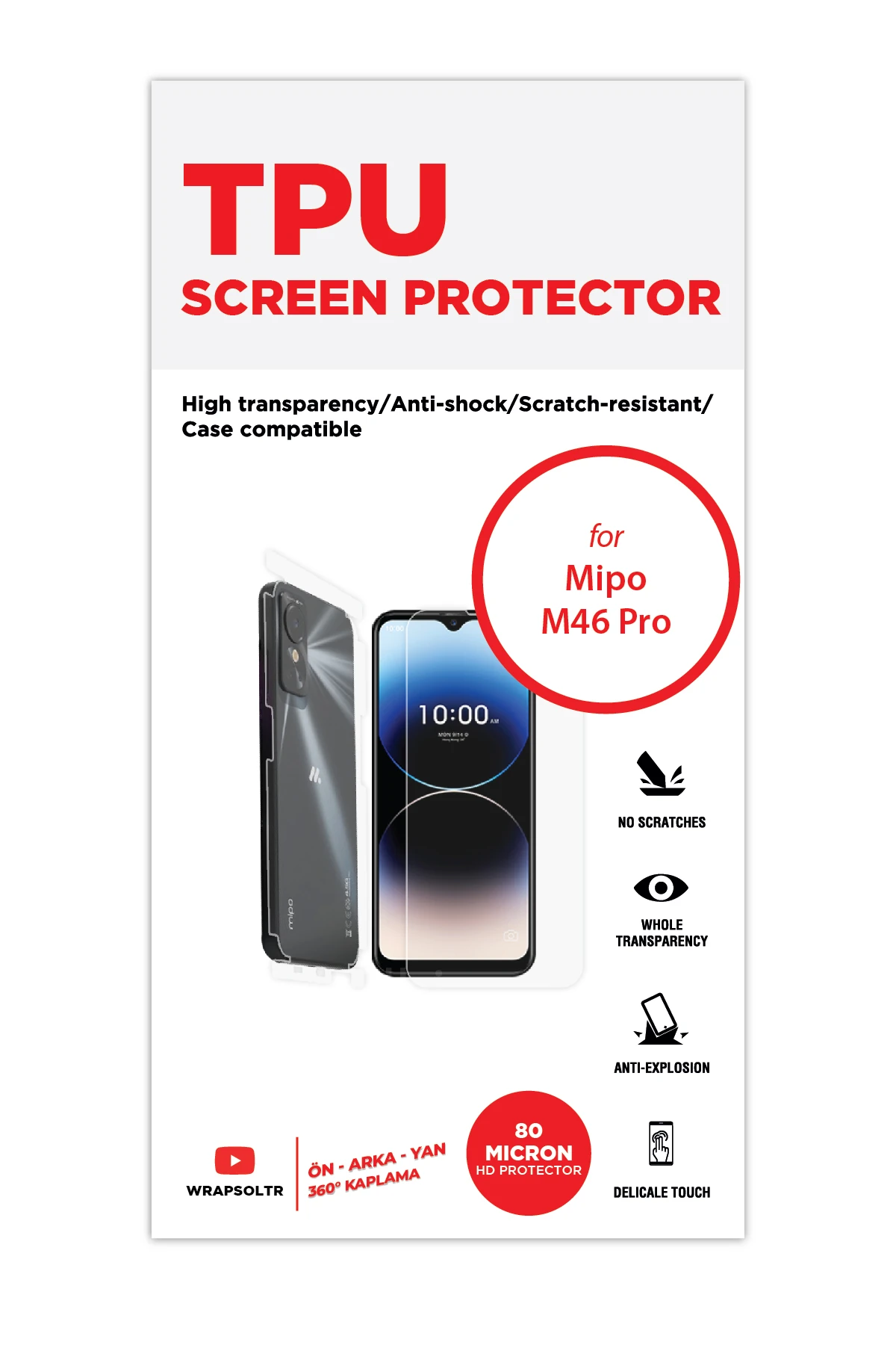 Mipo M46 Pro - Fullbody Koruyucu Parlak Şeffaf TPU Film (80 micron)