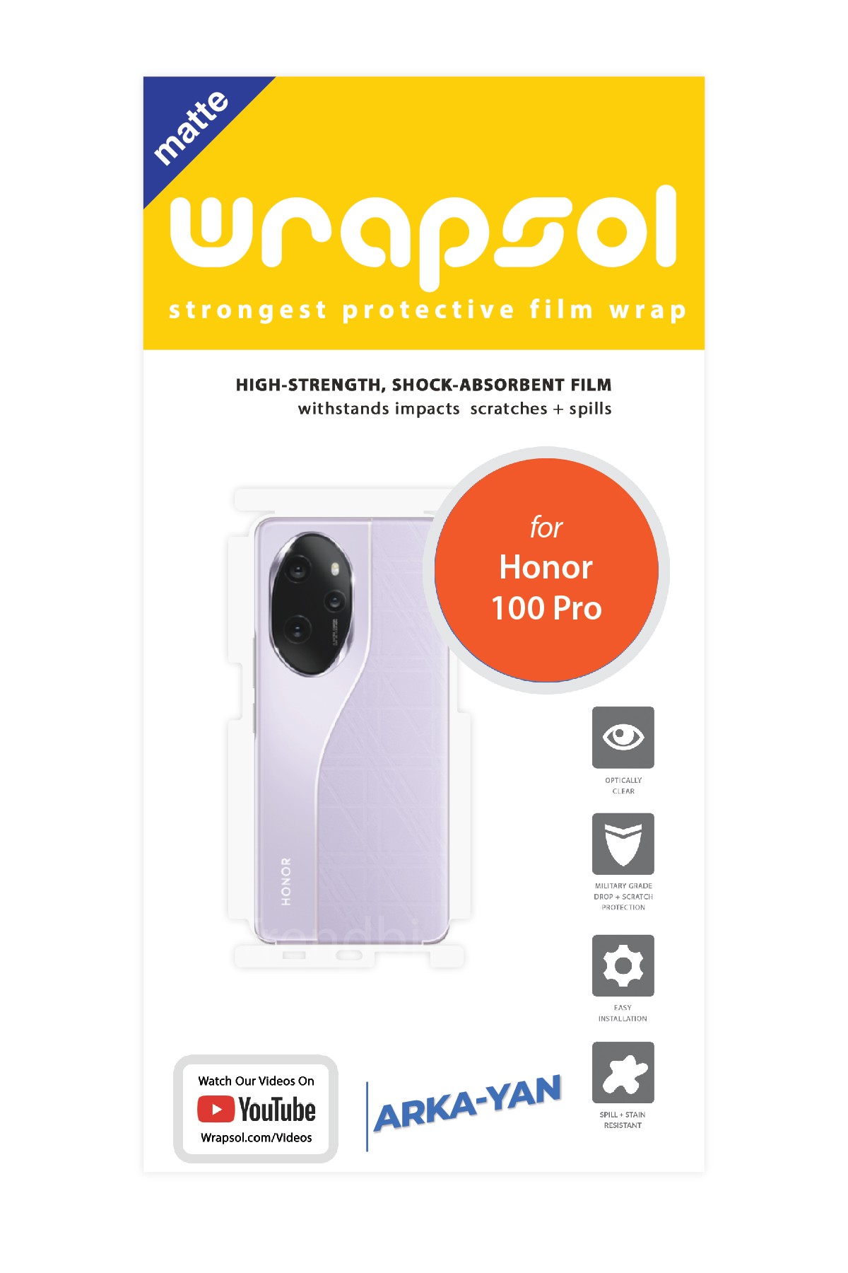 Honor 100 Pro - Arka/Yan Koruyucu Mat Şeffaf Poliüretan Film (150 micron)