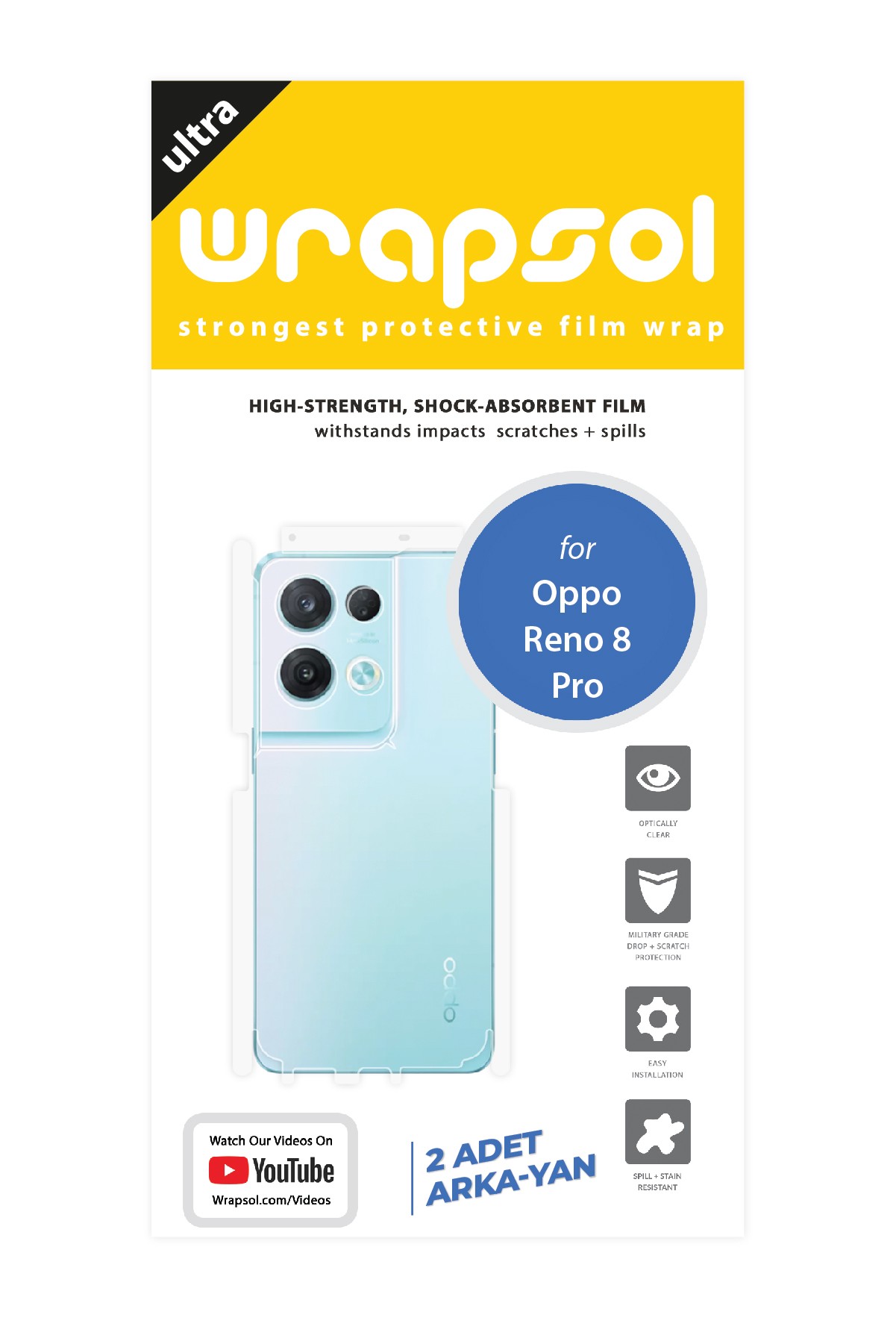 Oppo Reno 8 Pro - Arka/Yan Koruyucu Parlak Şeffaf Poliüretan Film (150 micron)