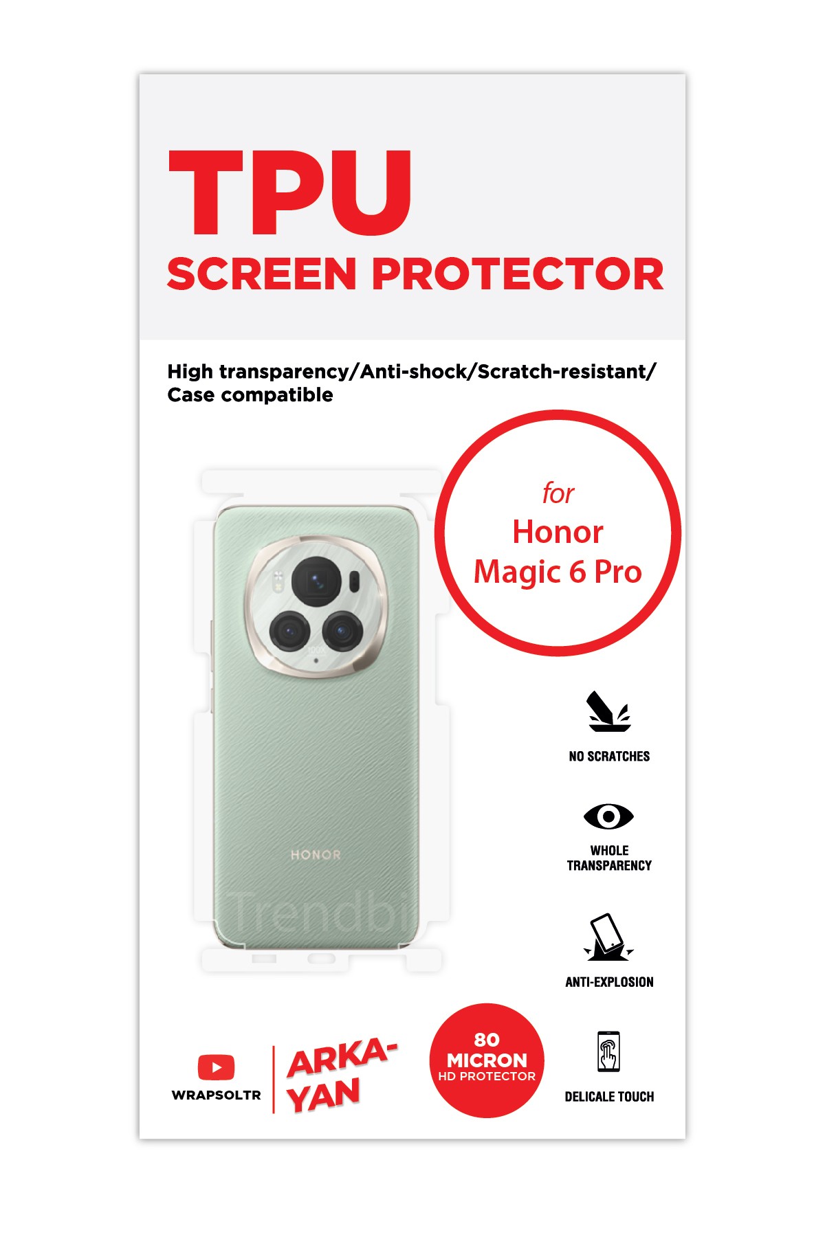 Honor Magic 6 Pro - Arka/Yan Koruyucu Parlak Şeffaf TPU Film (80 micron)