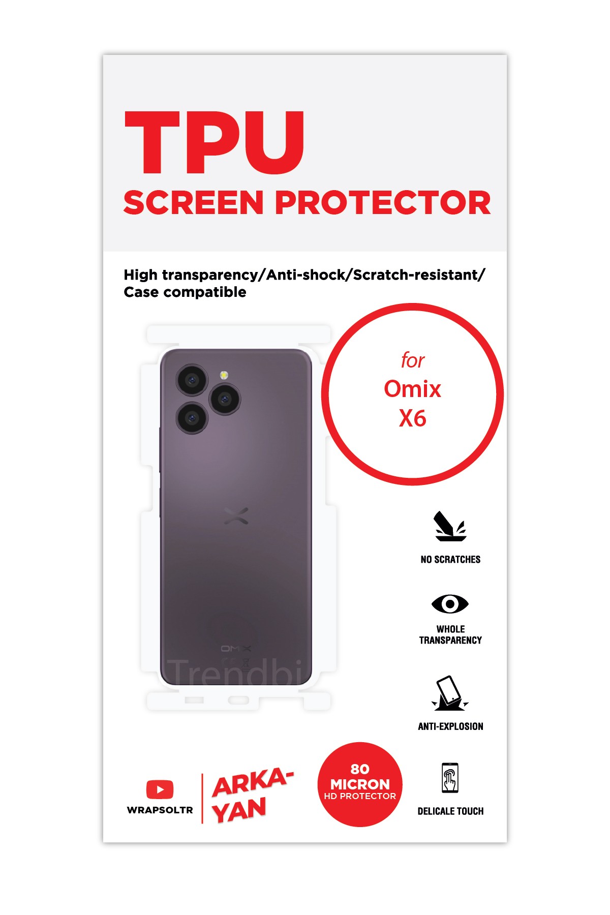 Omix X6 - Arka/Yan Koruyucu Parlak Şeffaf TPU Film (80 micron)