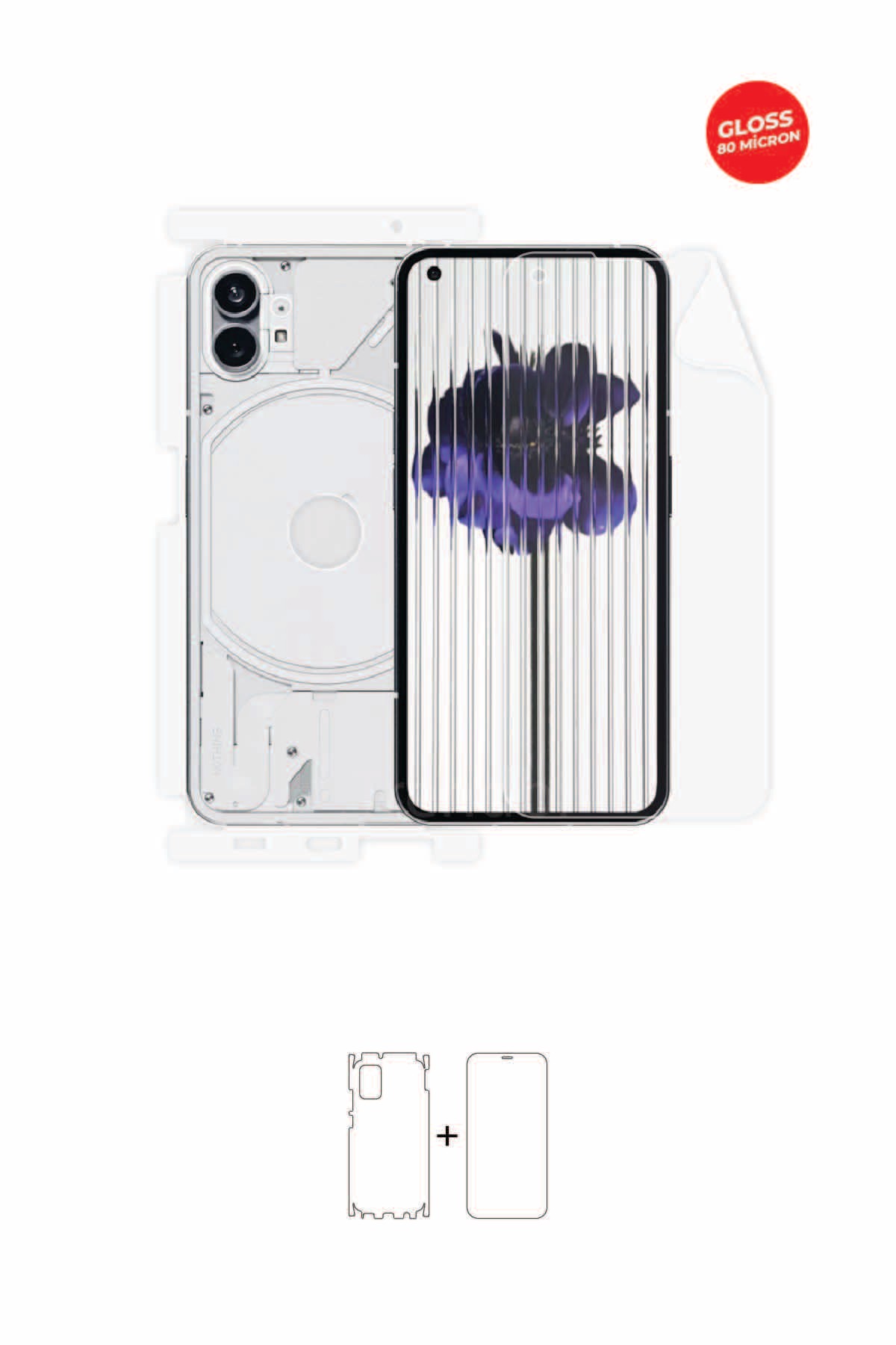 Nothing Phone 1 - Fullbody Koruyucu Parlak Şeffaf TPU Film (80 micron)