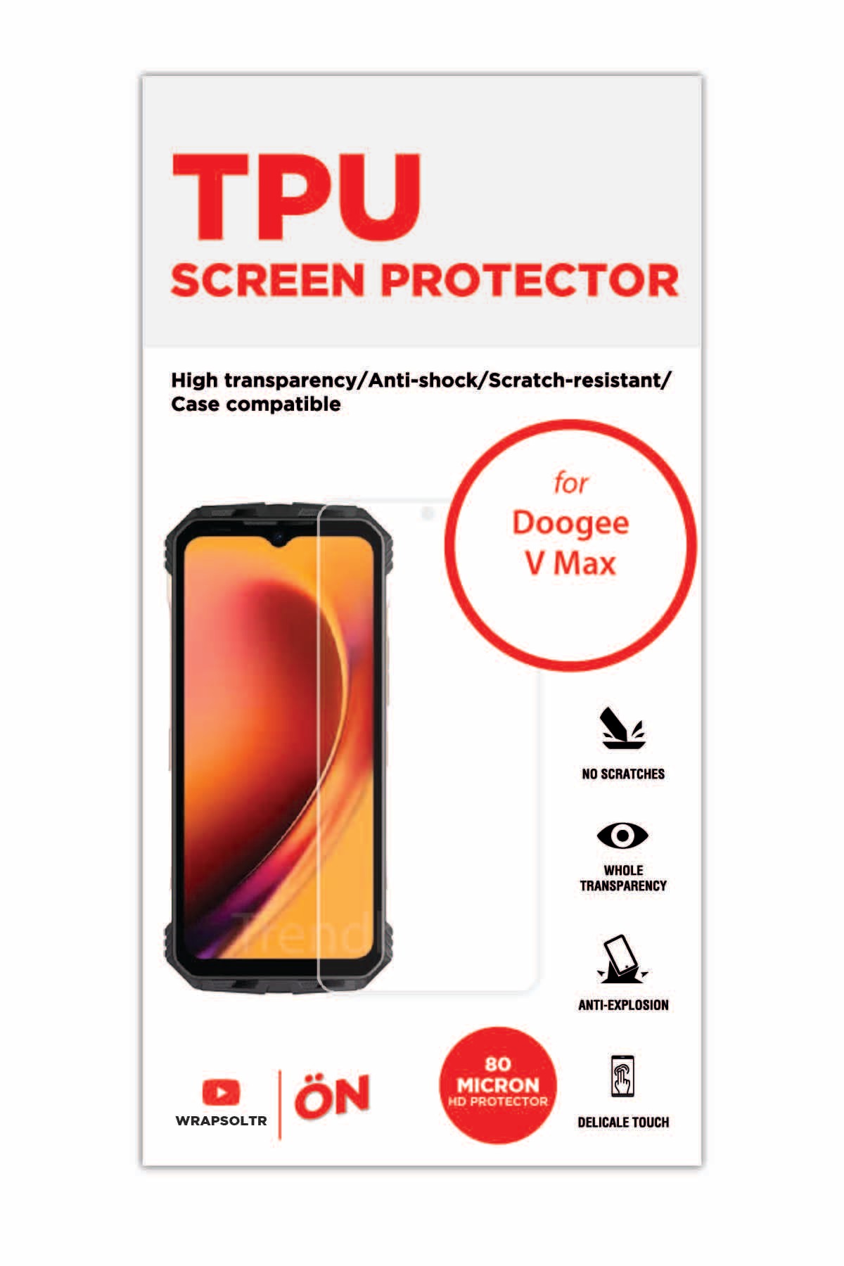 Doogee V Max - Ekran Koruyucu Parlak Şeffaf TPU Film (80 micron)