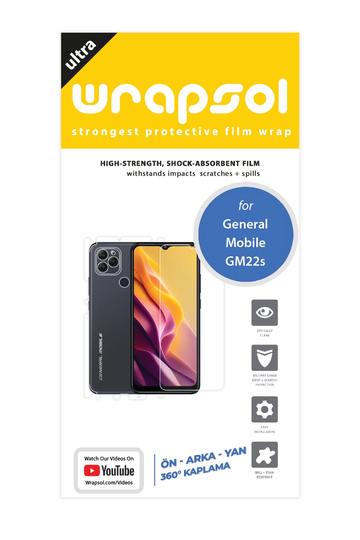 General Mobile GM 22S - Fullbody Koruyucu Parlak Şeffaf Poliüretan Film (150 micron)
