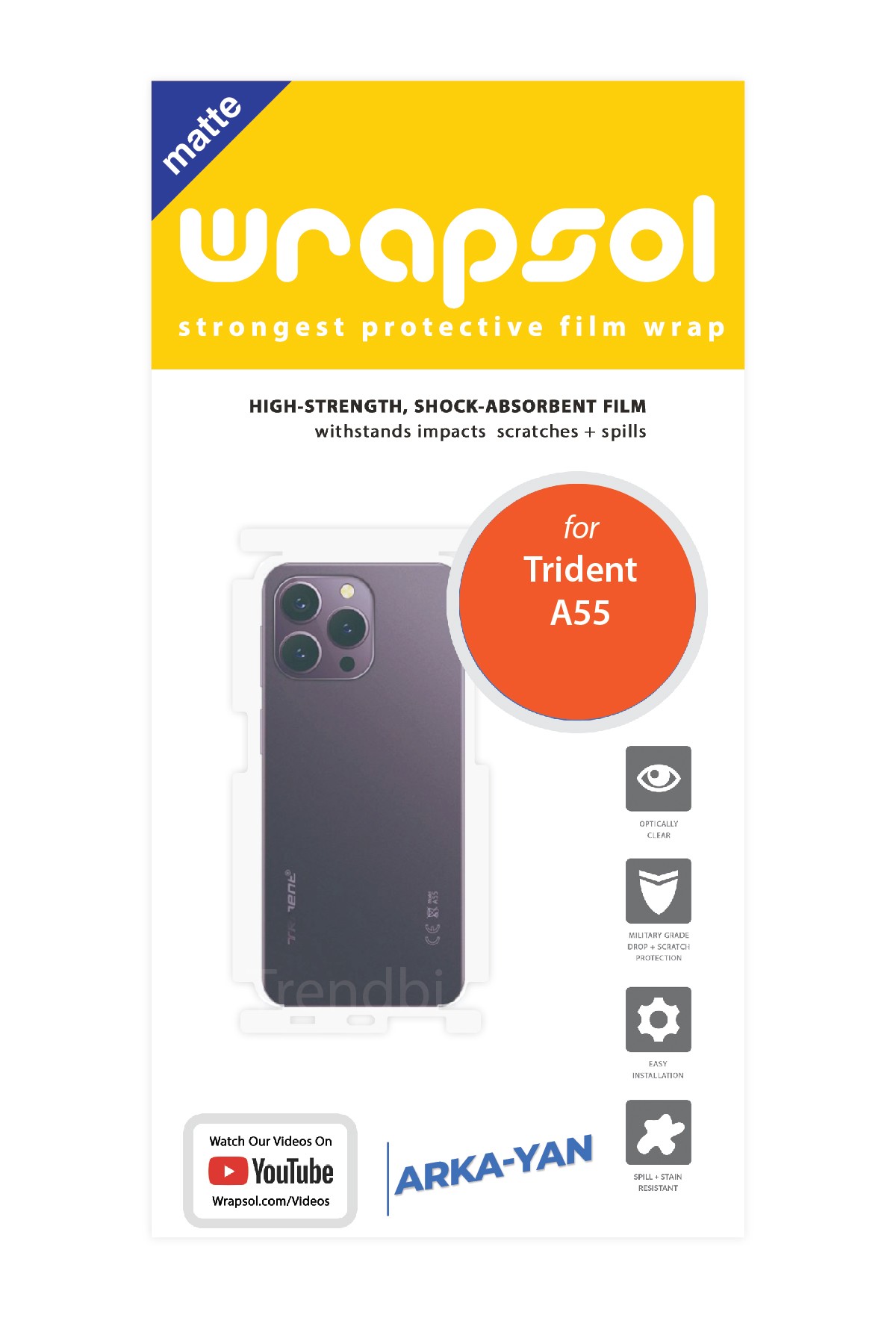 Trident A55 - Arka/Yan Koruyucu Mat Şeffaf Poliüretan Film (150 micron)