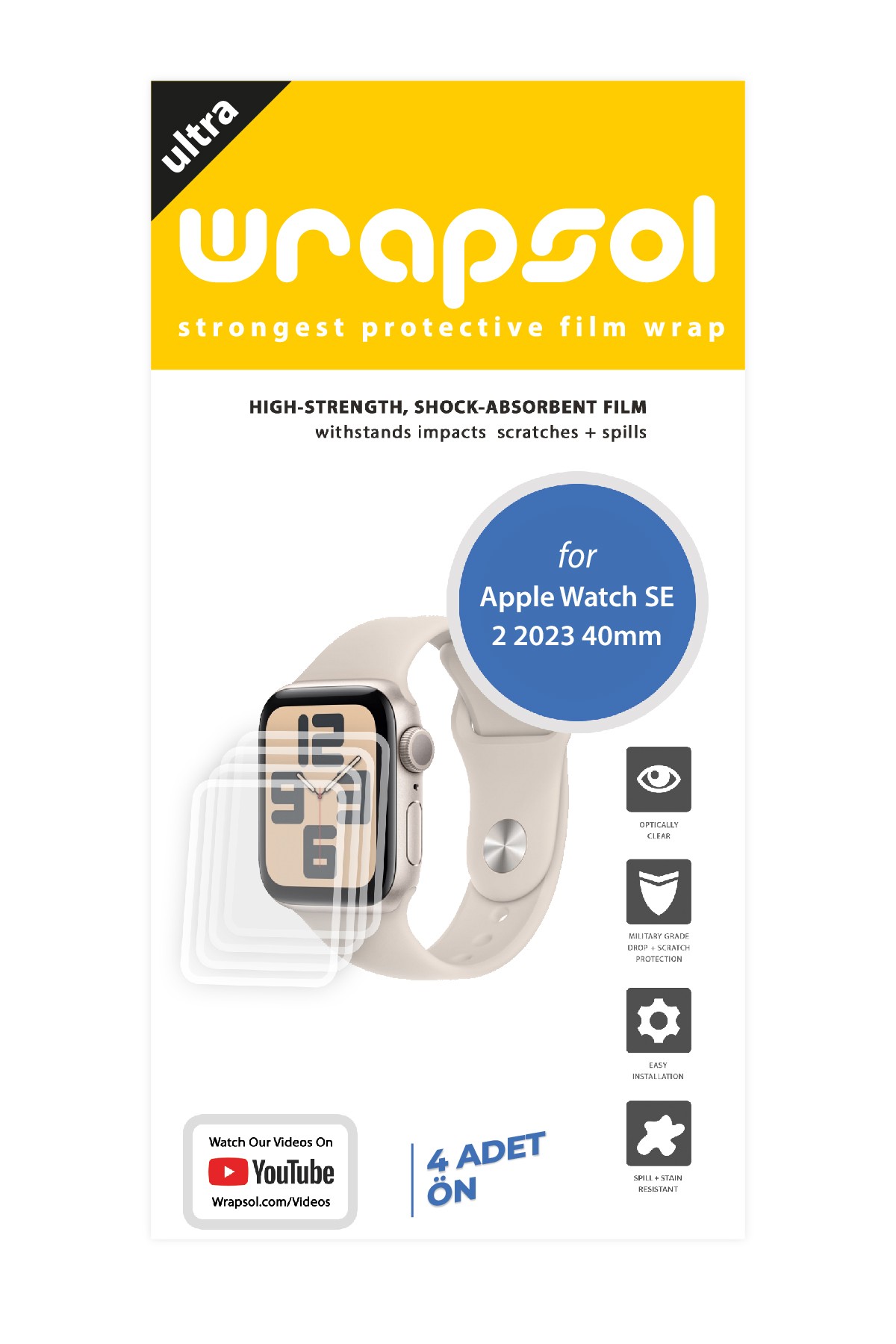 Apple Watch SE 2 2023 40 mm - Ekran Koruyucu Parlak Şeffaf Poliüretan Film (150 mikron)