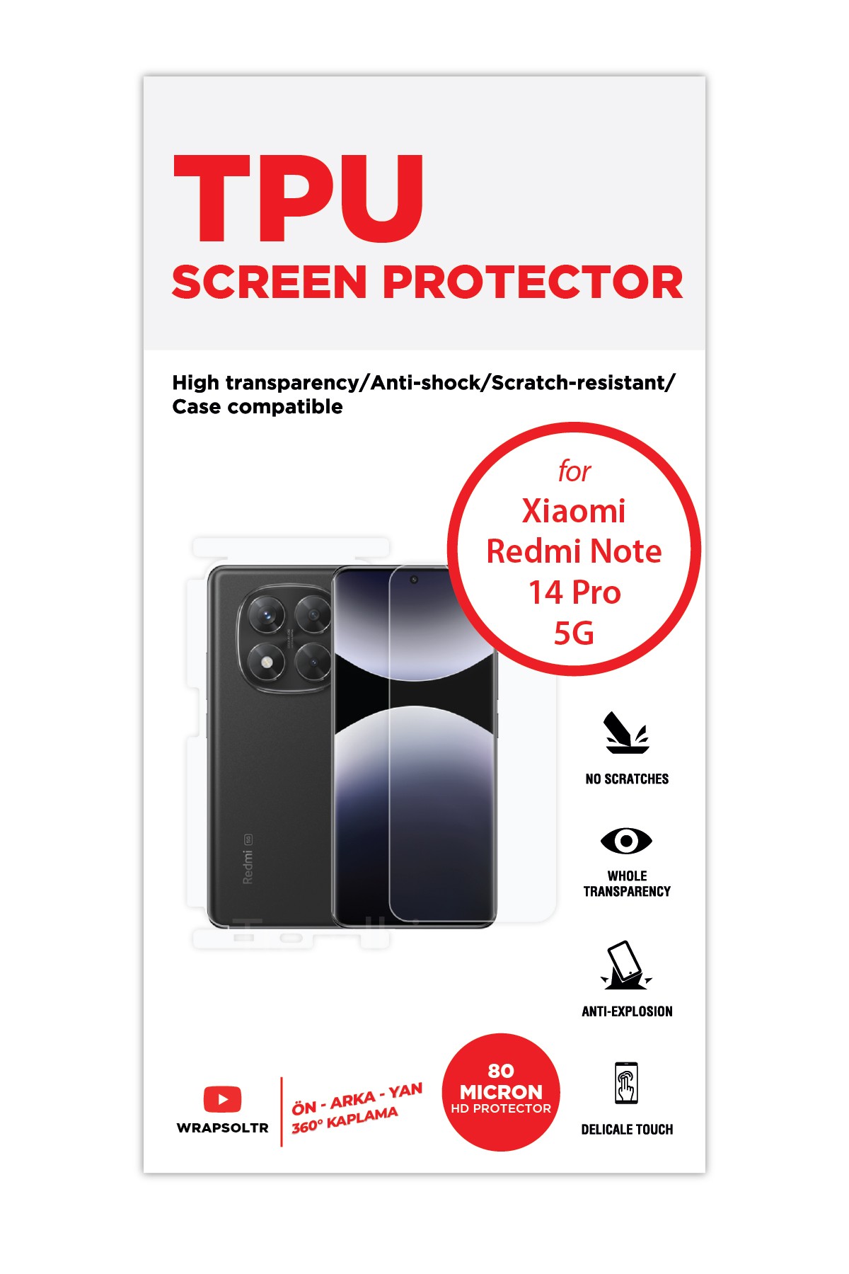 Xiaomi Redmi Note 14 Pro 5g - Fullbody Koruyucu Parlak Şeffaf TPU Film (80 micron)